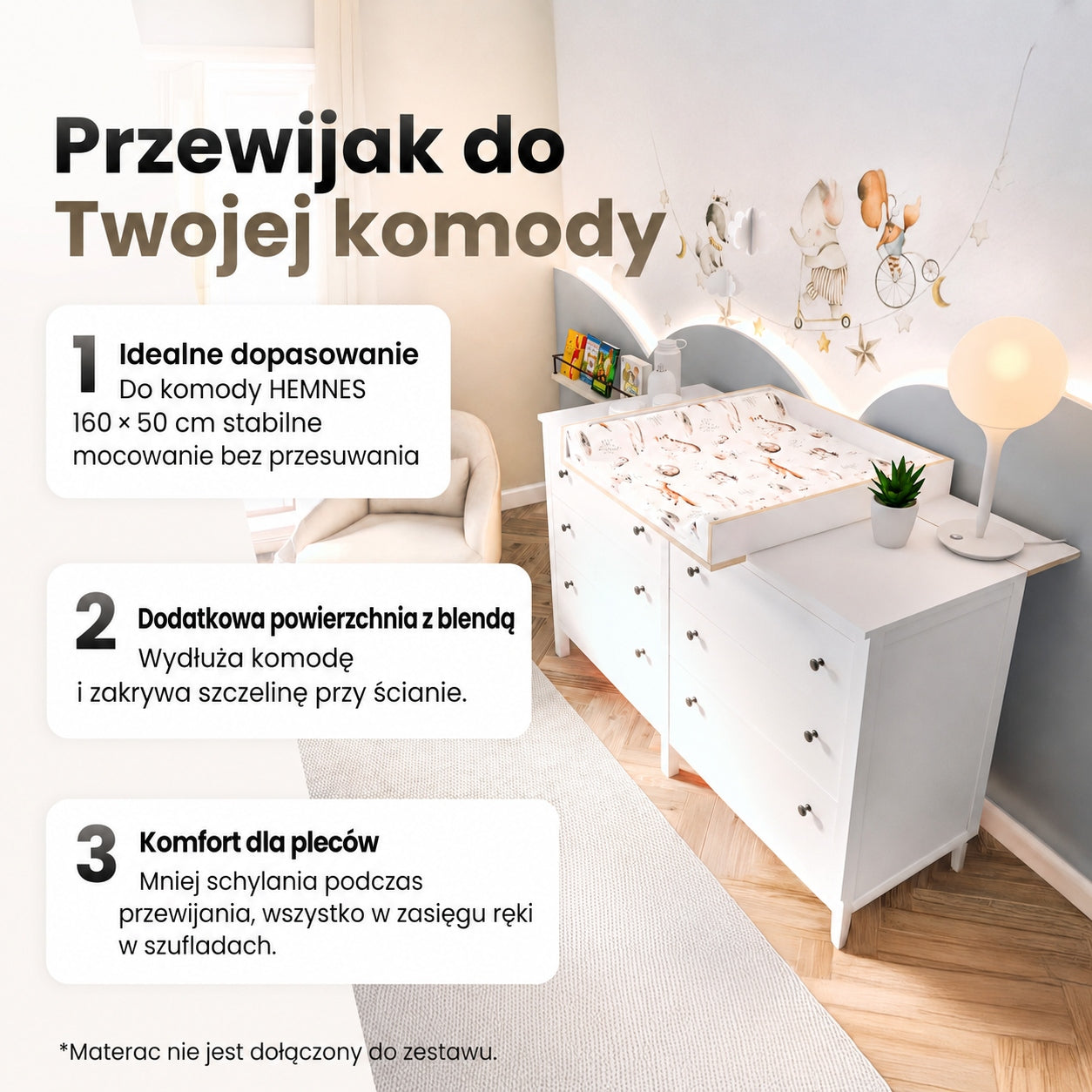 Changing Table Hemnes Dresser Cover 50 cm IKEA 78x80 cm Zaokr Oak with Blend Brand no brand