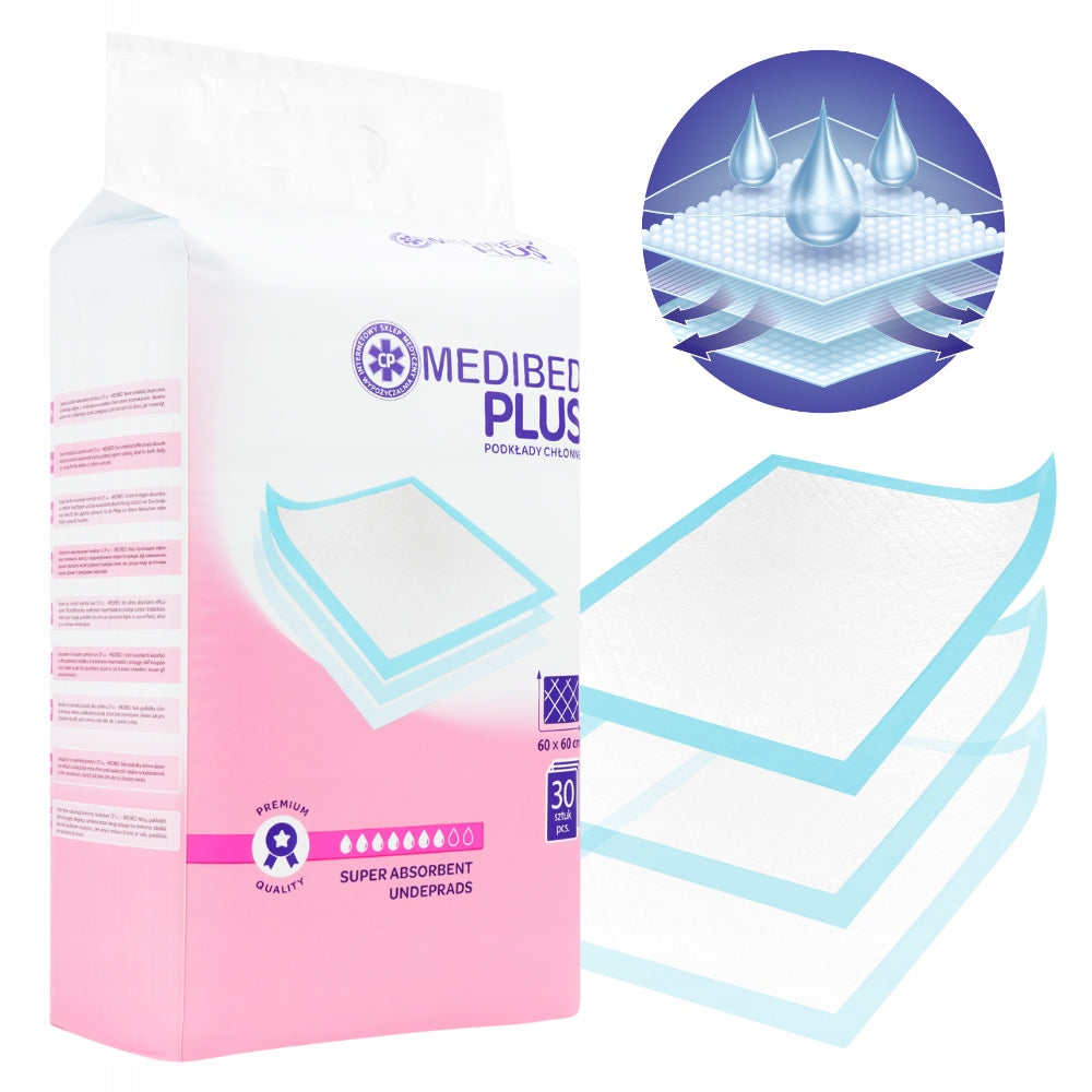 Changing pads MEDIBED PLUS 60X60 non-sterile PREMIUM 610ml 30 PCS. Manufacturer code CPL_plus 60x60_30