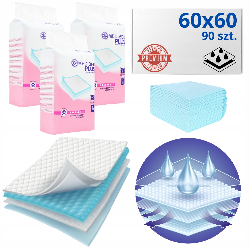 Changing pads MEDIBED PLUS 60X60 non-sterile PREMIUM 610ml 90 PCS.