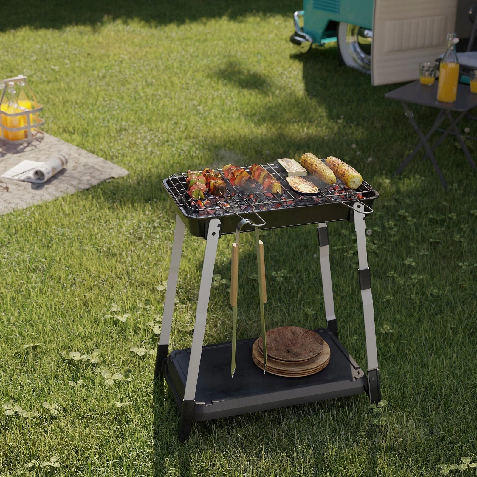 Charcoal Garden Grill Black Portable Outdoor Compact Folding Grill width 49 cm