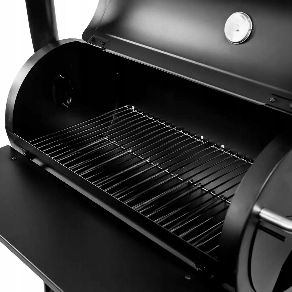 Charcoal Garden Grill Large Barrel Chimney Cover Thermometer Metal Shelves Grill height 125.5 cm