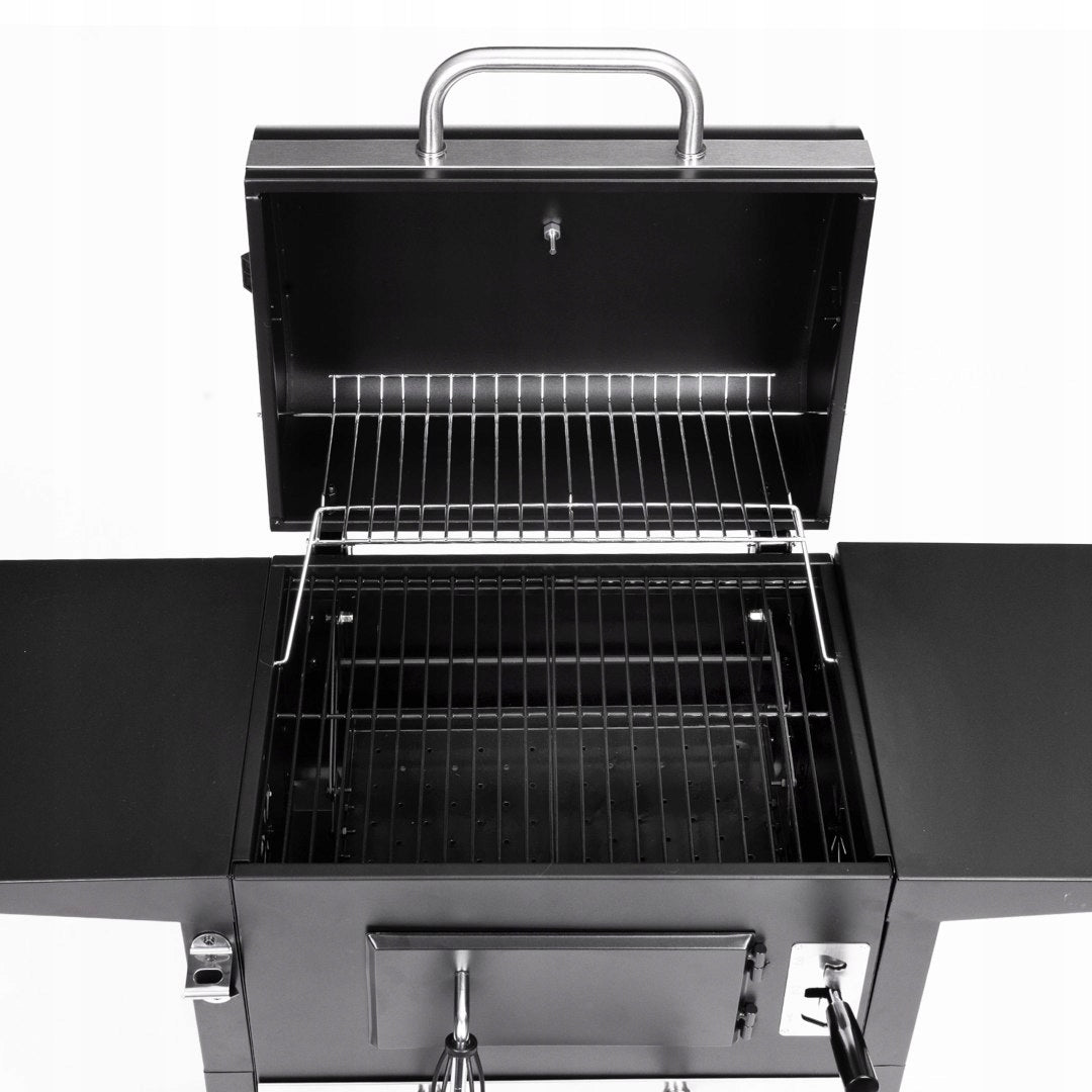 Charcoal Garden Grill Large Cover Adjustable Grating Thermometer Side Shelves Grill width 109 cm