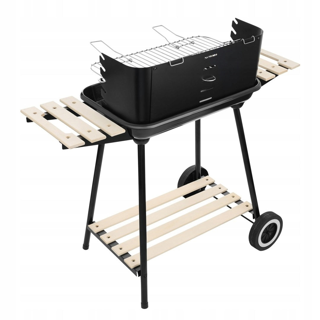 Charcoal Garden Grill On Wheels With Grating Adjustable Portable Steel Corner Grill height 82 cm