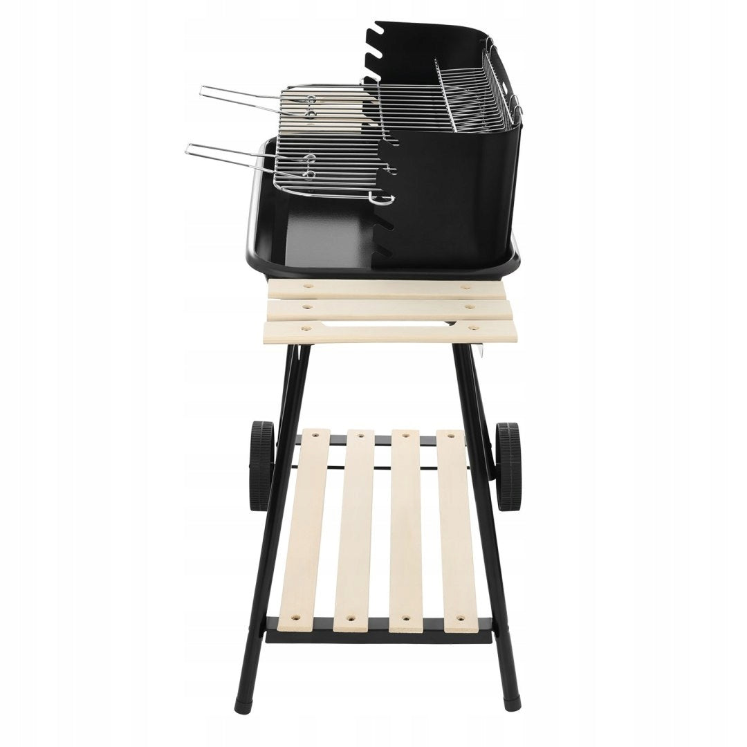 Charcoal Garden Grill On Wheels With Grating Adjustable Portable Steel Corner Grill width 95 cm
