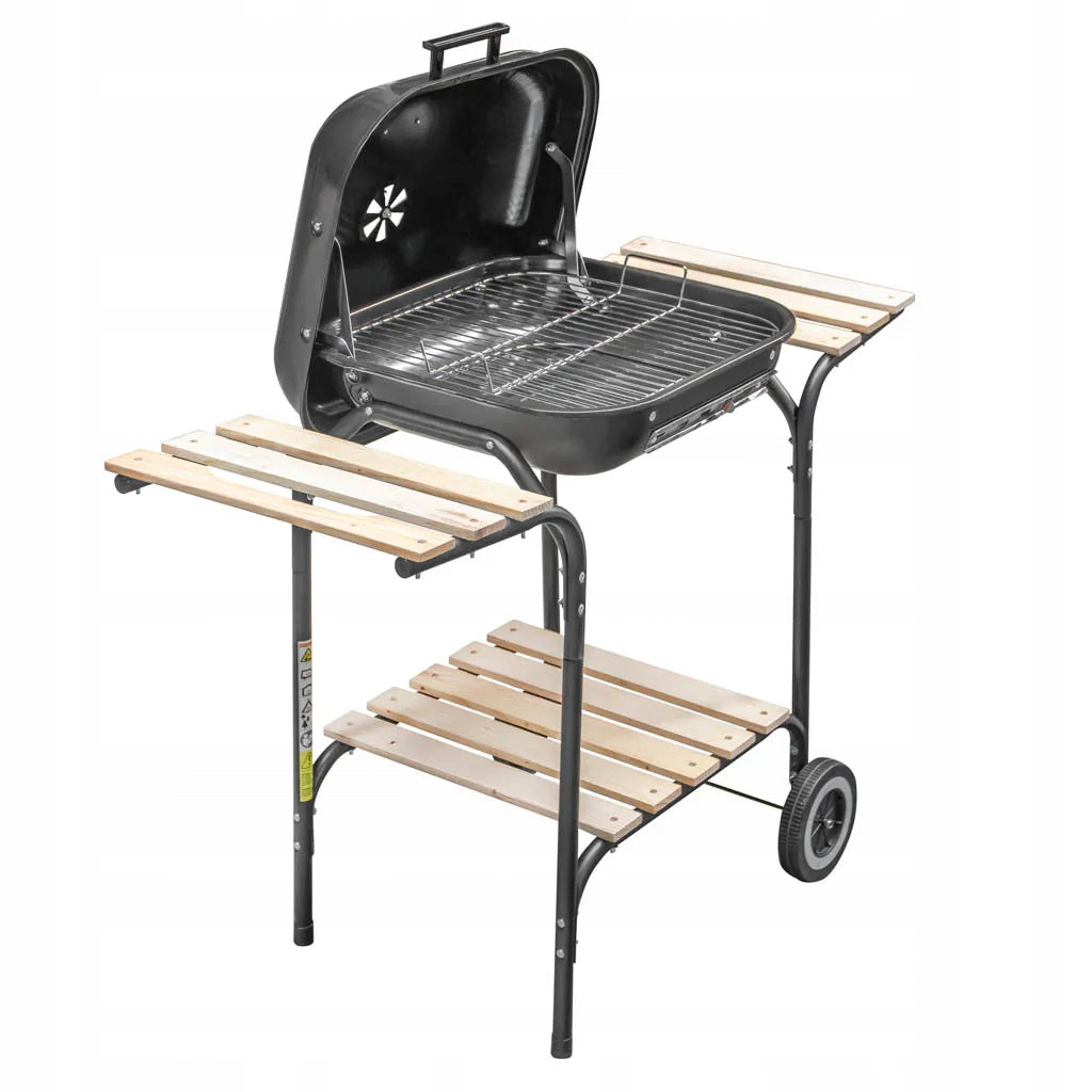 Charcoal Garden Grill with Cover LARGE Chrome Grate 3 SHELVES PORTABLE Grill width 96 cm