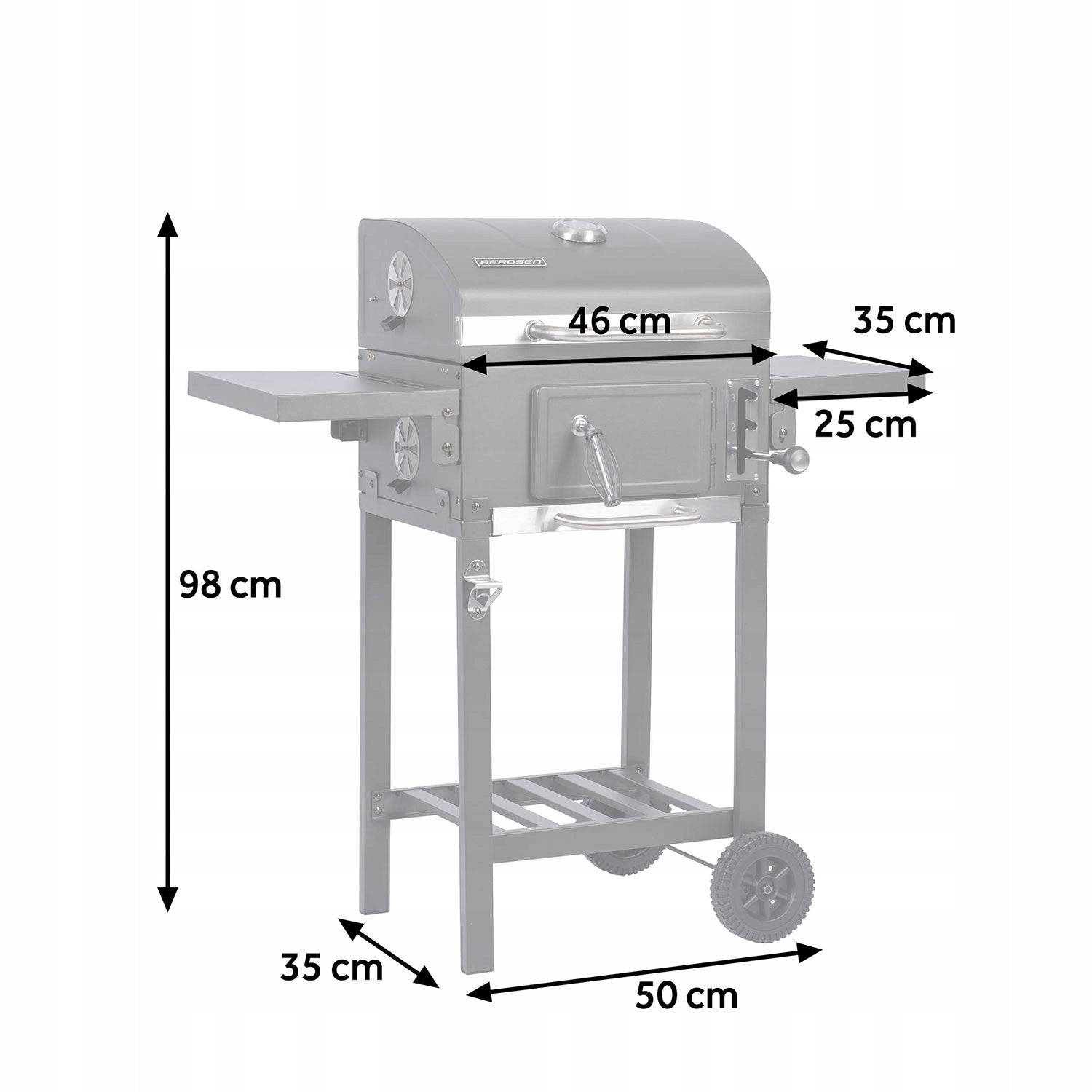 Charcoal Grill Berdsen Black Steel On Wheels Thermometer +COVER FREEBIE Grill depth 48 cm