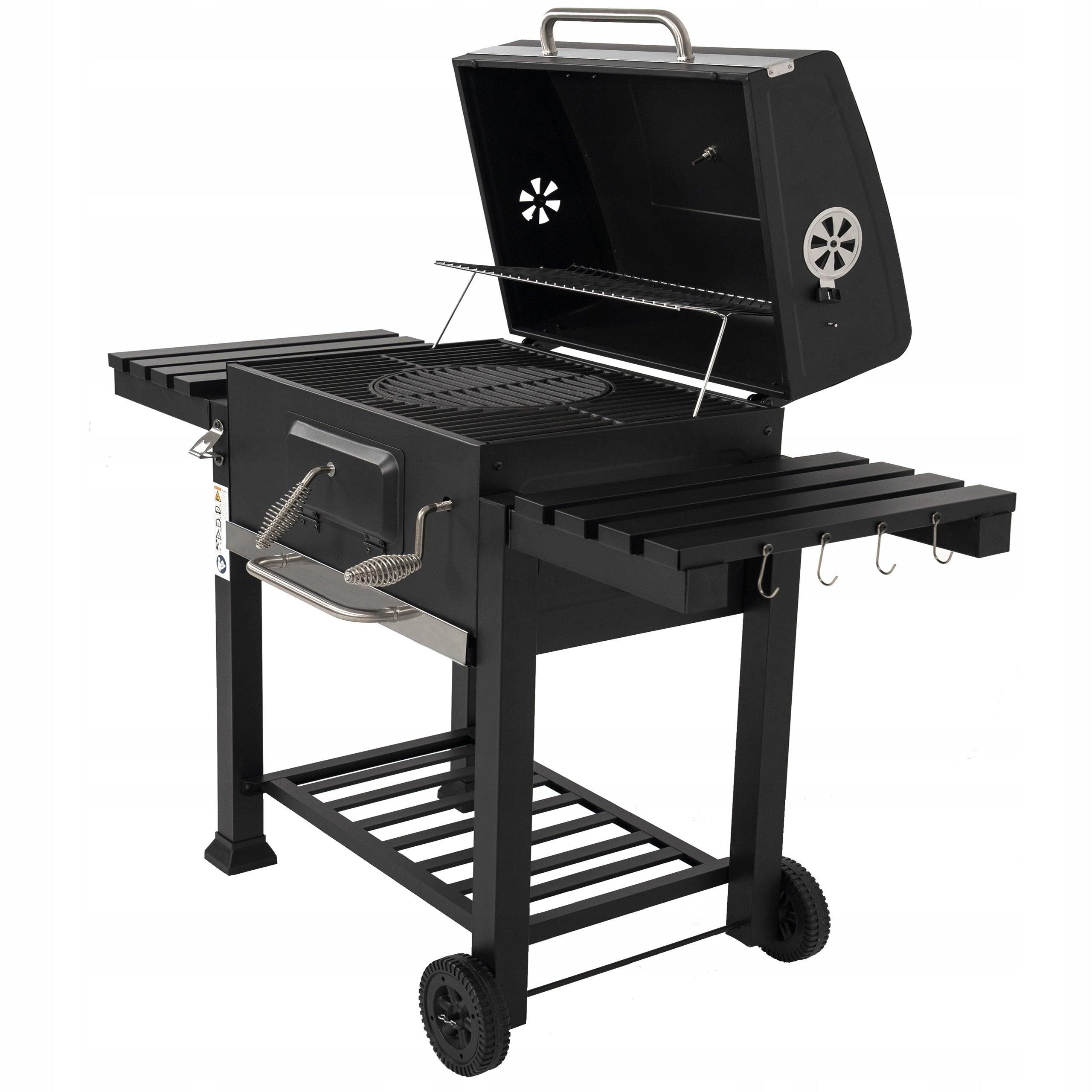 Charcoal Grill Garden Cast Iron Grate Large Cover Ashtray Thermometer 136CM Grill height 106 cm