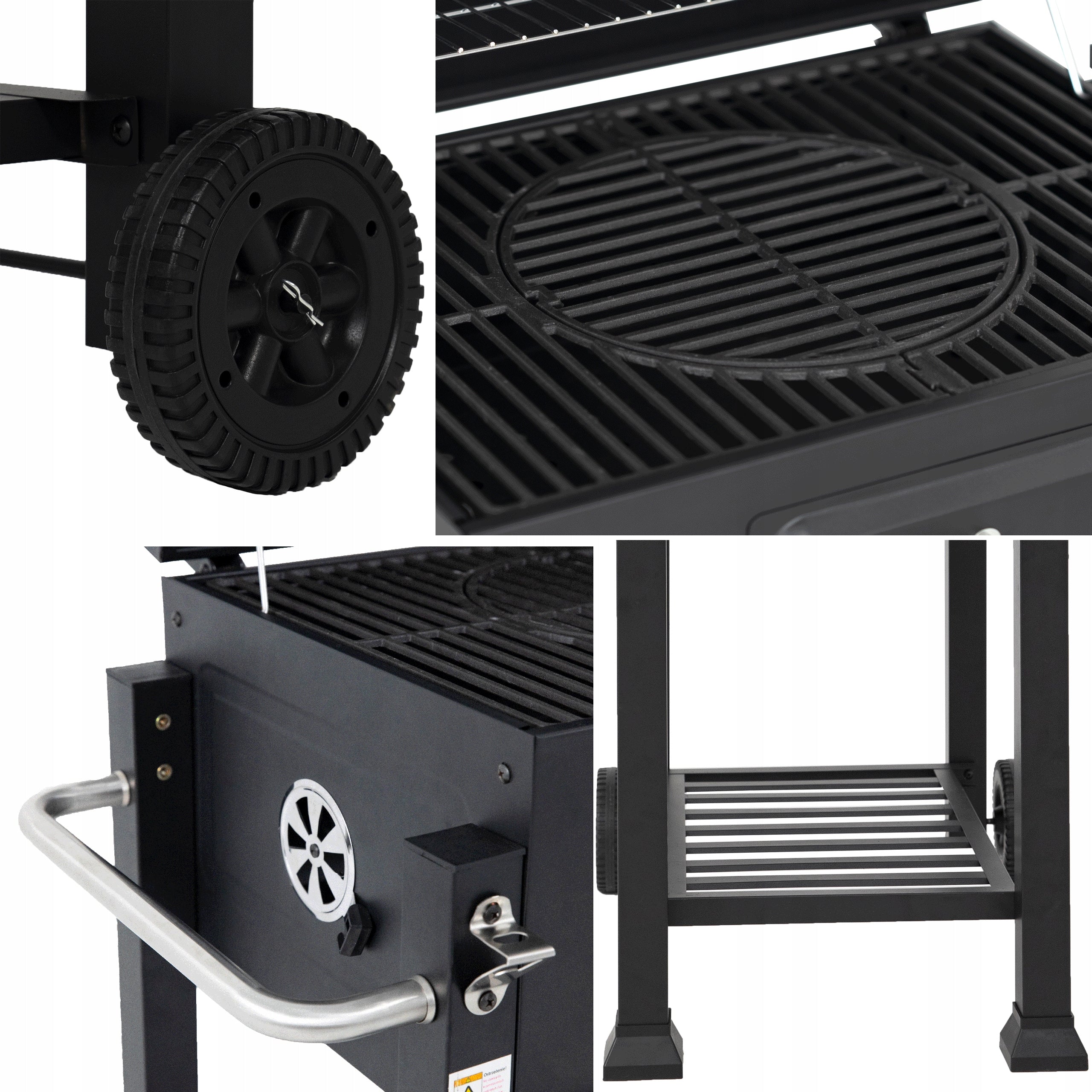 Charcoal Grill Garden Cast Iron Grate Large Cover Ashtray Thermometer 28KG Grill depth 47.6 cm