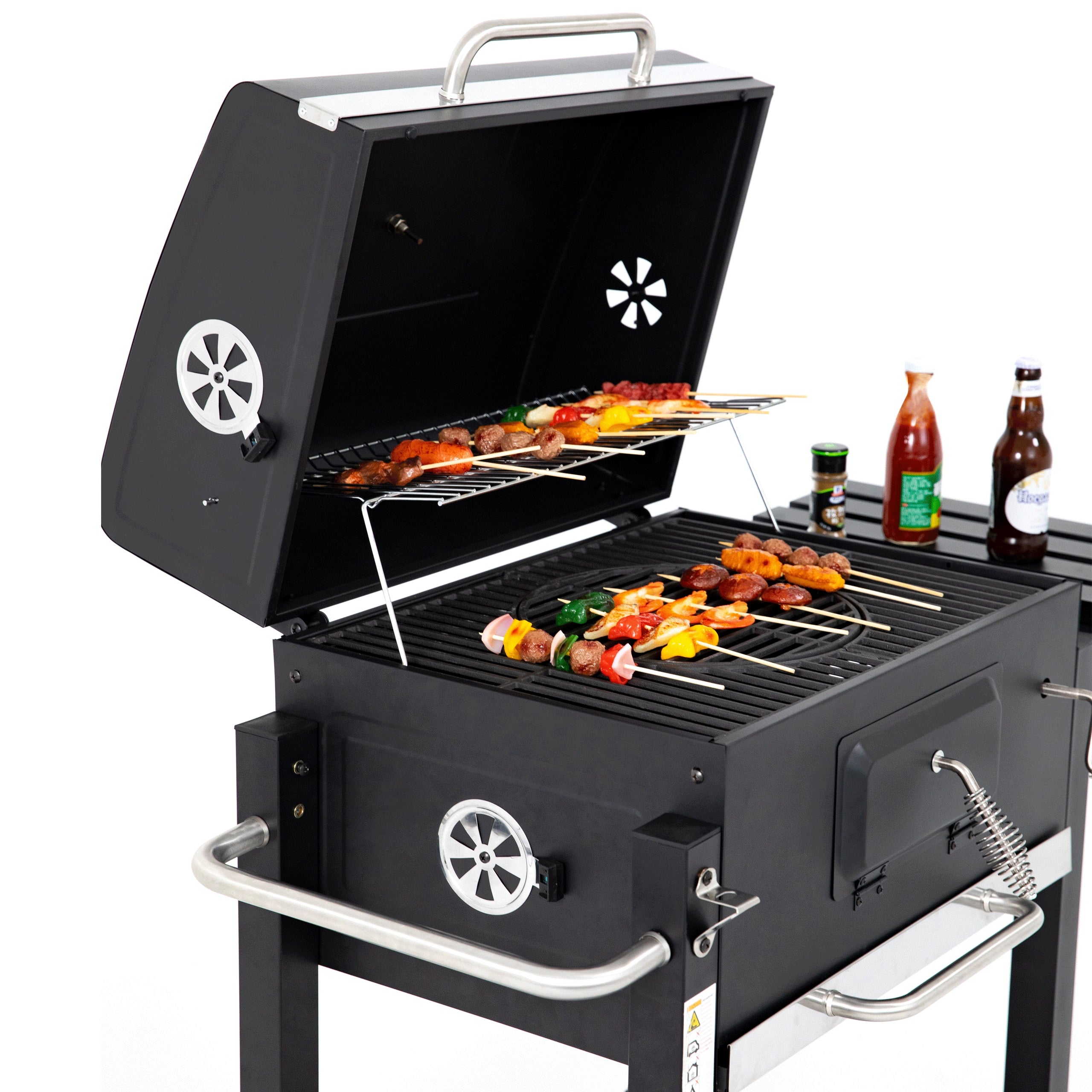 Charcoal Grill Garden Cast Iron Grate Large Cover Ashtray Thermometer 28KG Manufacturer Primaveo