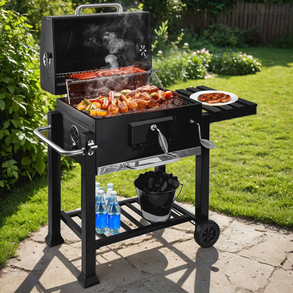 Charcoal Grill Garden Cover Ashtray Thermometer Adjustable Fire Pit Grill Packaging status original
