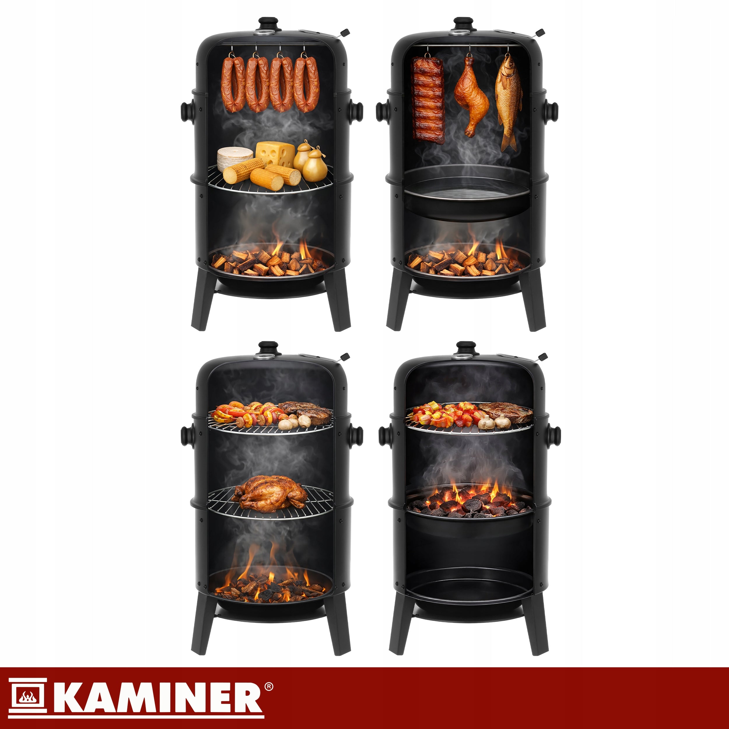 Charcoal Grill with Cover Garden Smokehouse Garden Thermometer 3in1 Smoker Manufacturer code Grill ogrodowy z pokrywą 27323 Kaminer