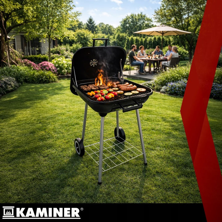 Charcoal Grill with Garden Cover Large Grating Portable Stable Shelf Holder Grill depth 46 cm