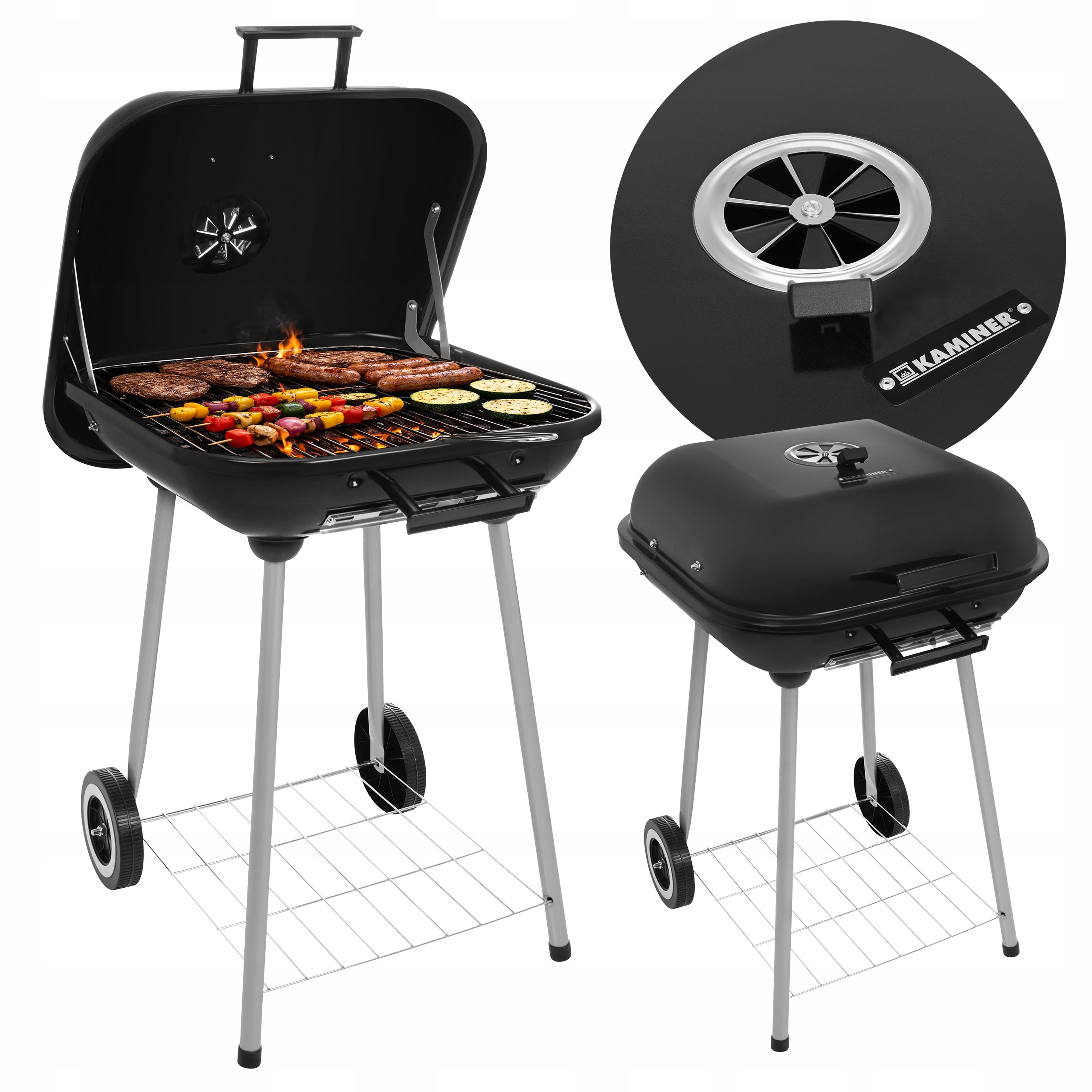 Charcoal Grill with Garden Cover Large Grating Portable Stable Shelf Holder