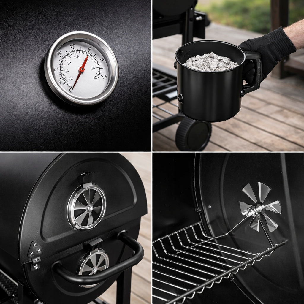 Charcoal Grill with Garden Cover Large with Shelf Ashtray Grate Portable Grill width 108 cm