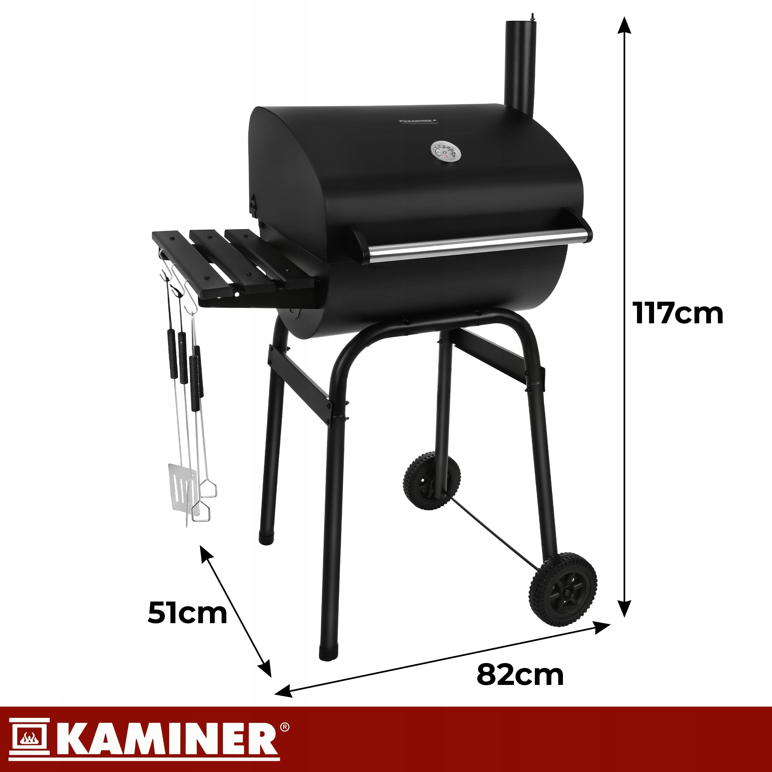 Charcoal Grill with Garden Cover Portable Large Grating Thermometer + Accessories Grill height 117 cm