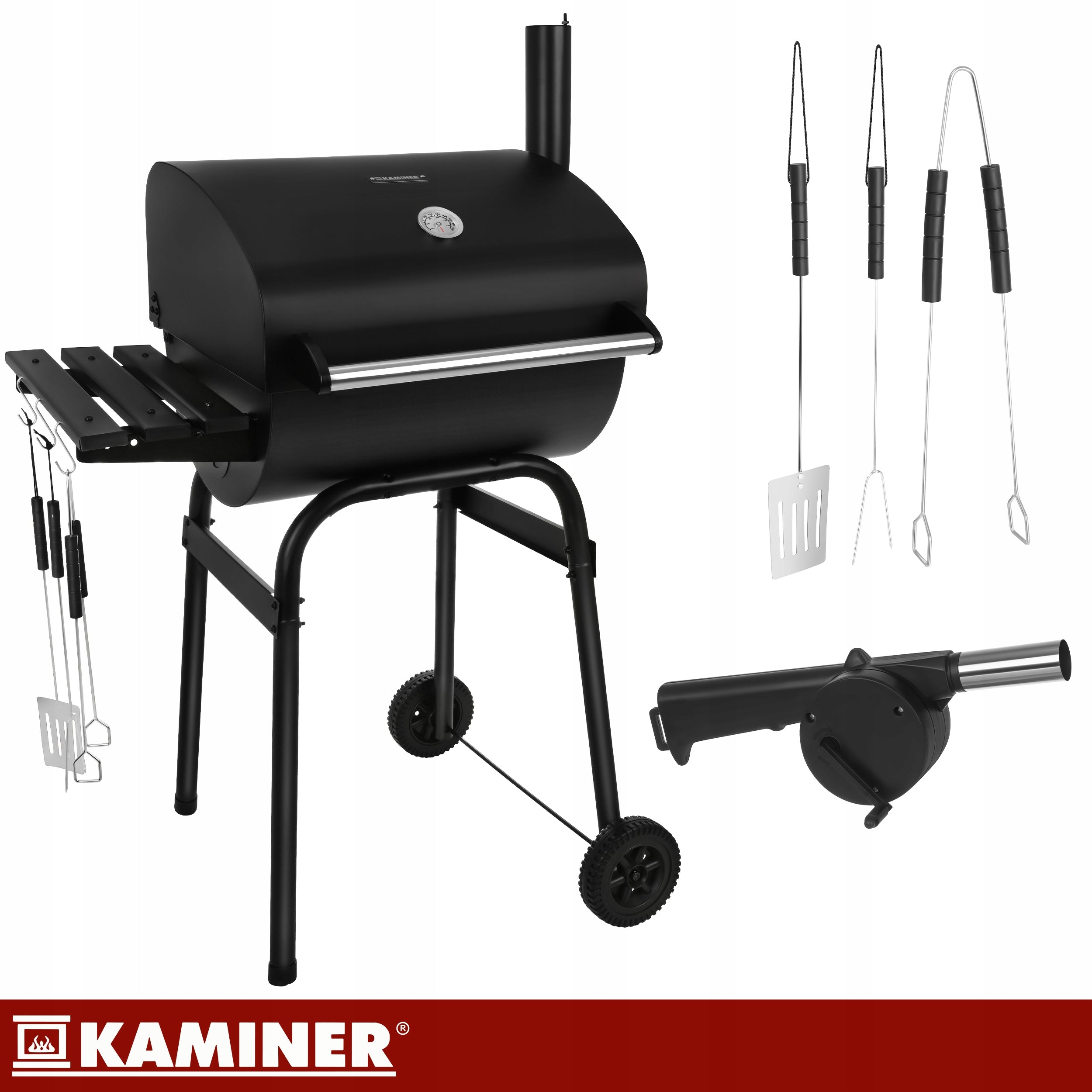 Charcoal Grill with Garden Cover Portable Large Grating Thermometer + Accessories Manufacturer Kaminer