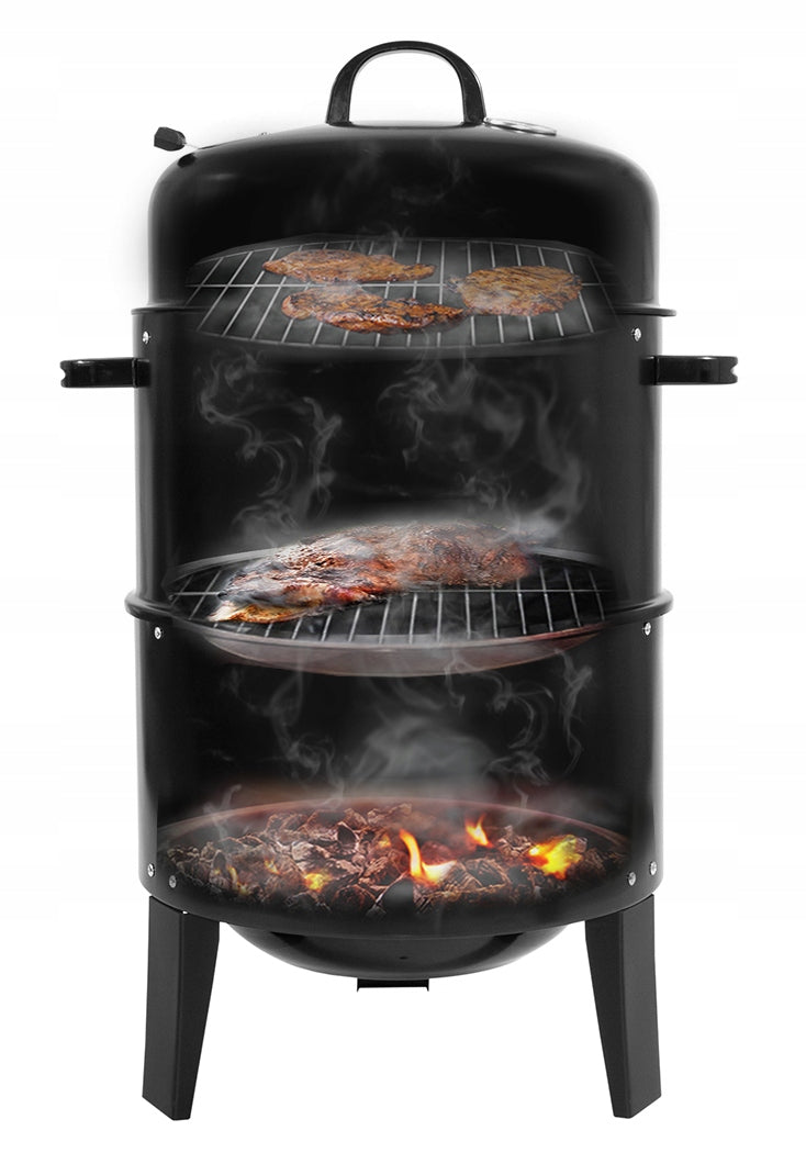 Charcoal Grill with Smokehouse Tube 2 Grates Thermometer Portable Garden Steel Grill width 47 cm