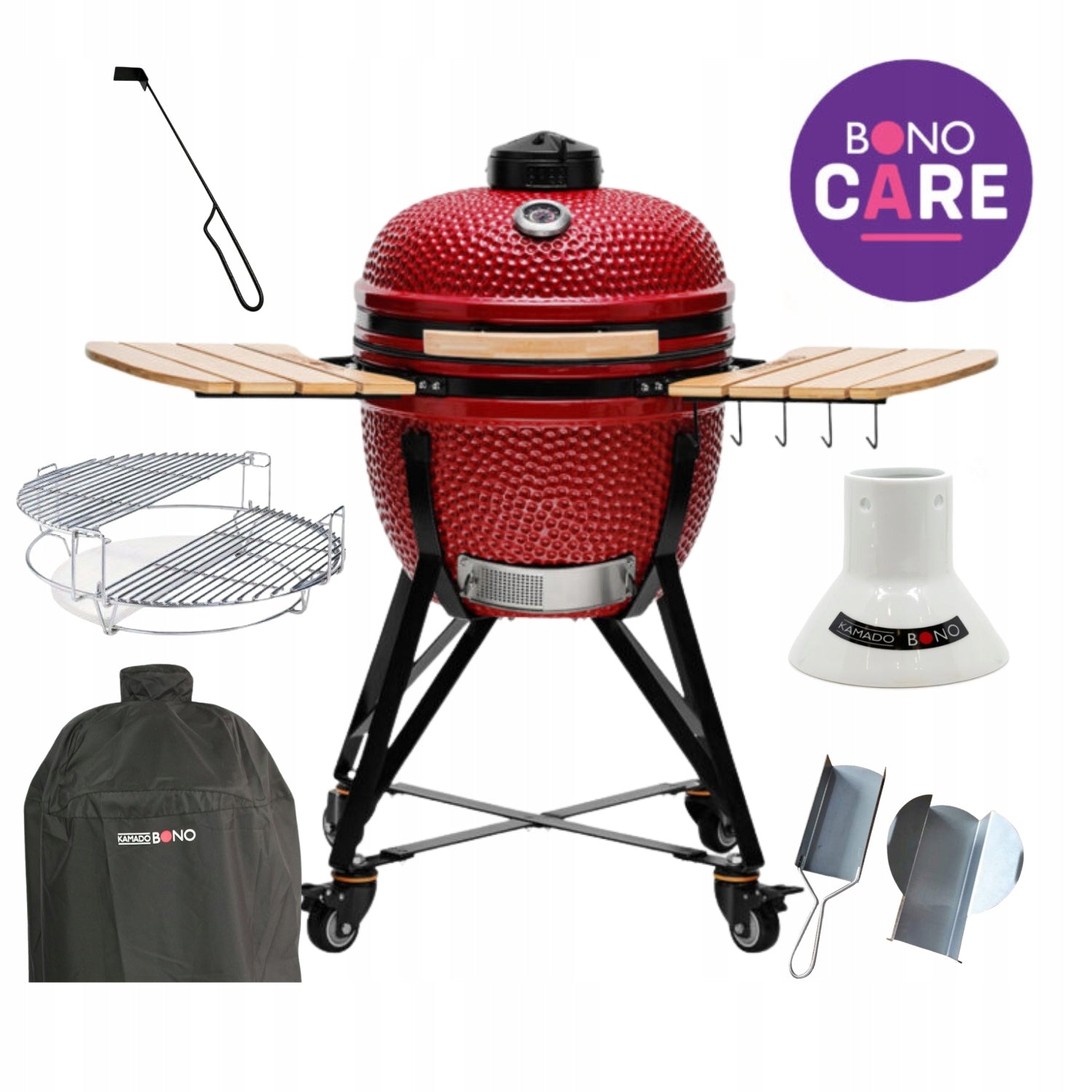 Charcoal grill Kamado Bono 52 cm Media red smokehouse ceramic stove