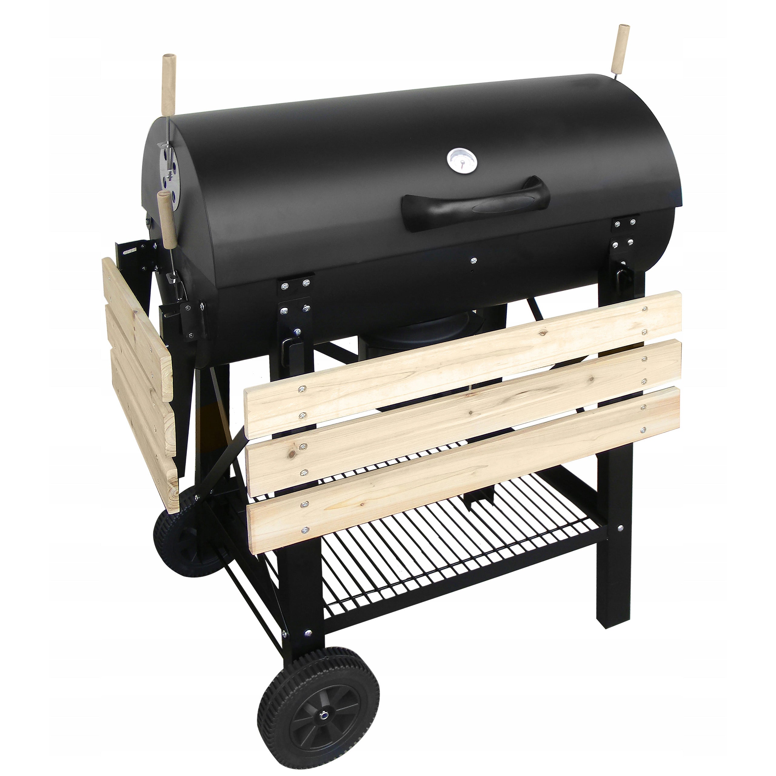 Charcoal grill smokehouse with wooden shelves barrel Mirpol 70 x 35 cm Grate length 70 cm