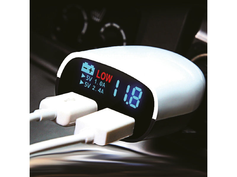 Charger 2x USB 3.4A max + 8-30V voltmeter with low voltage alarm EAN (GTIN) 5904378587123