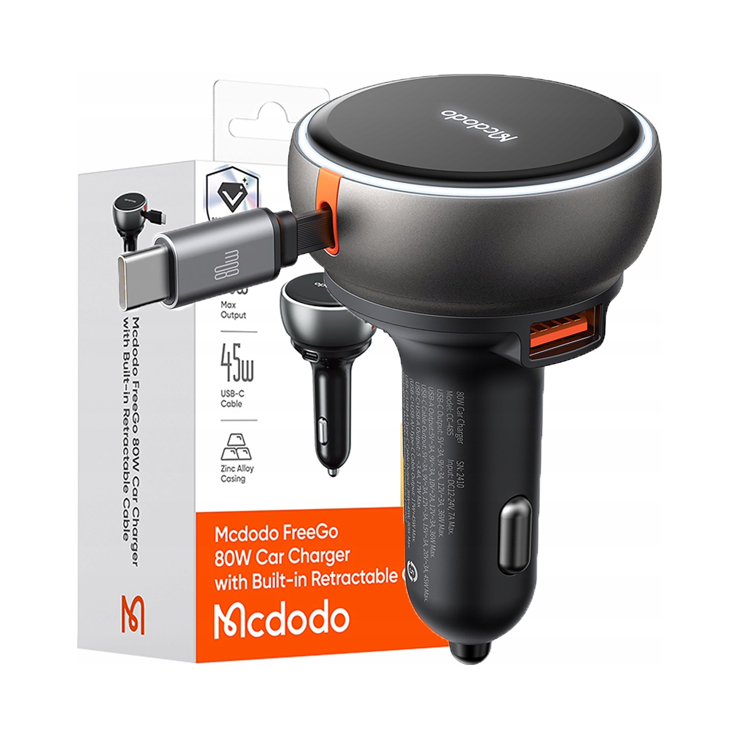 Charger Mcdodo 80W car USB-C cable 2 ports Quick Charge