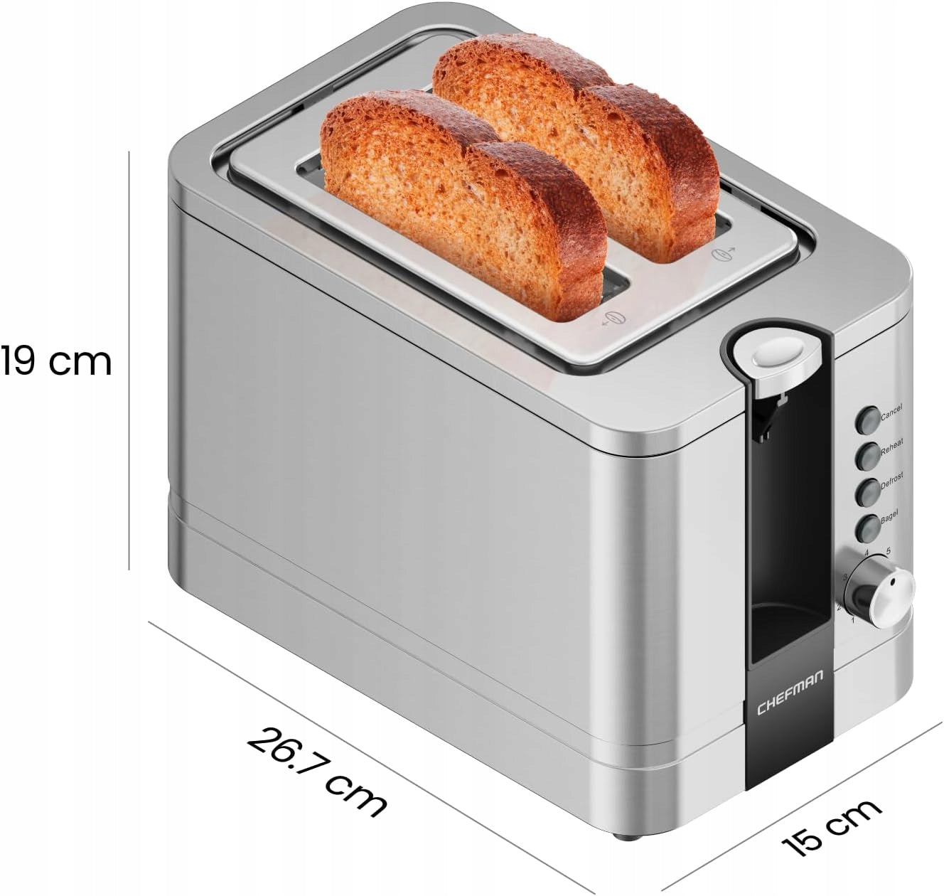 Chefman Toaster 2 slices Wide holes Bagel Defrosting Heating Brand Chefman