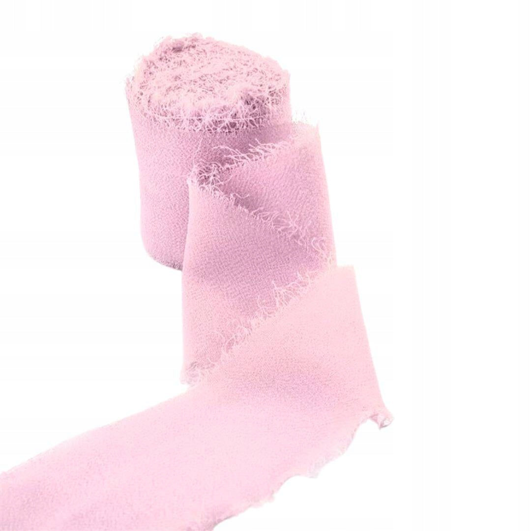 Chiffon Ribbon Ripped Pink For Gift Wrapping 6.5m