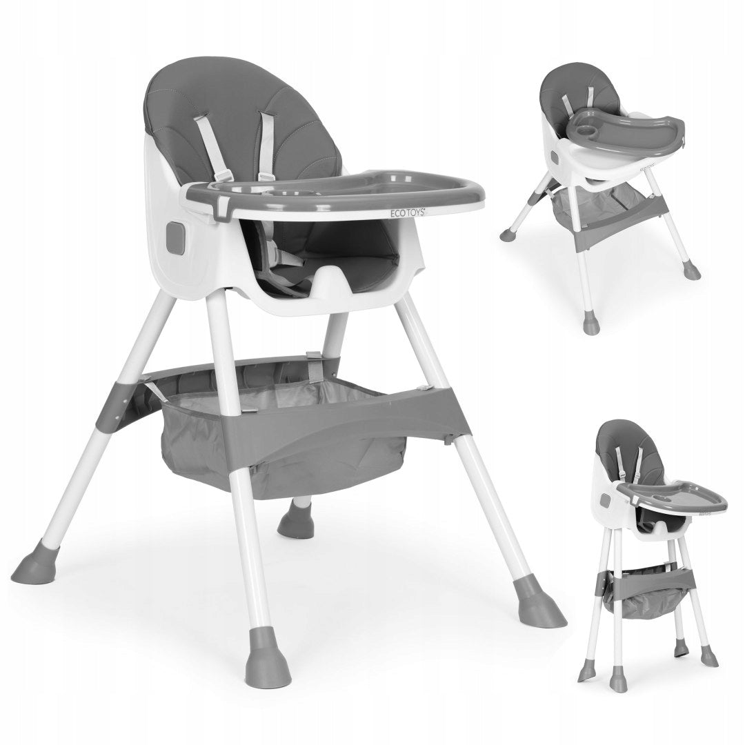 Child high chair tray basket 5-point belts grey ECOT