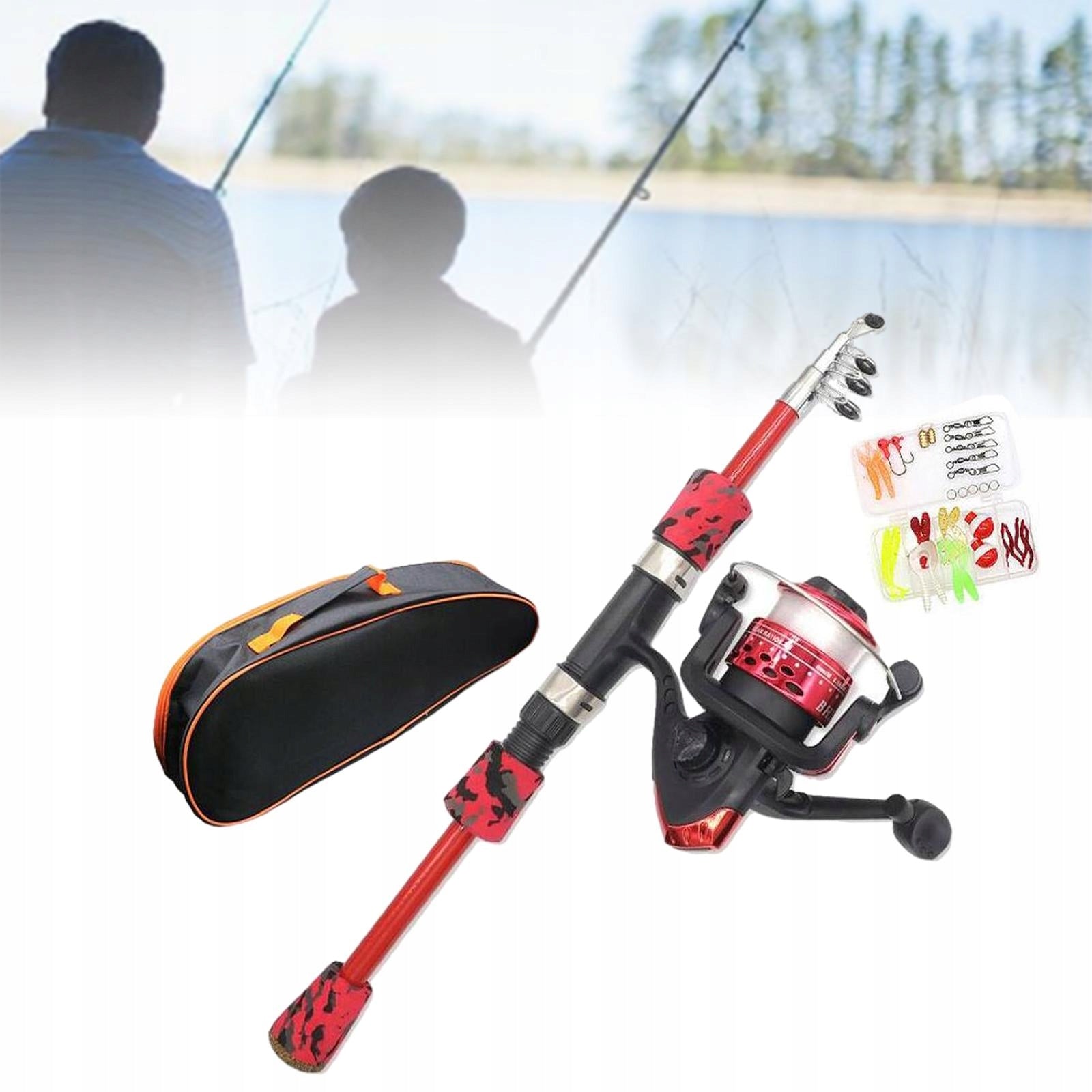 Children's Fishing Rod Set, Complete Fishing Rod Set for Freshwater Red Rod construction type one-piece