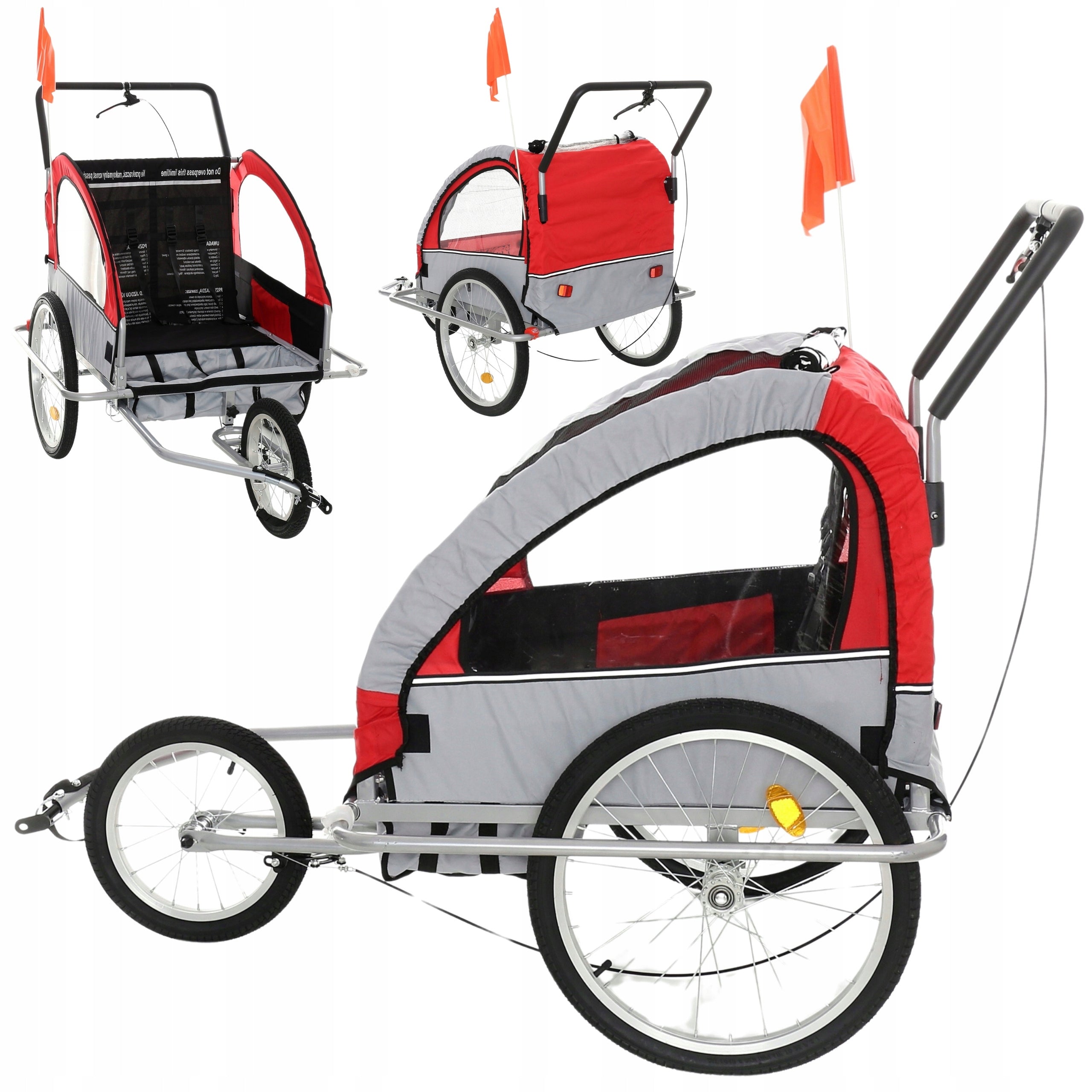 Children's Bicycle Trailer Cushioned 2 Person Red and Grey