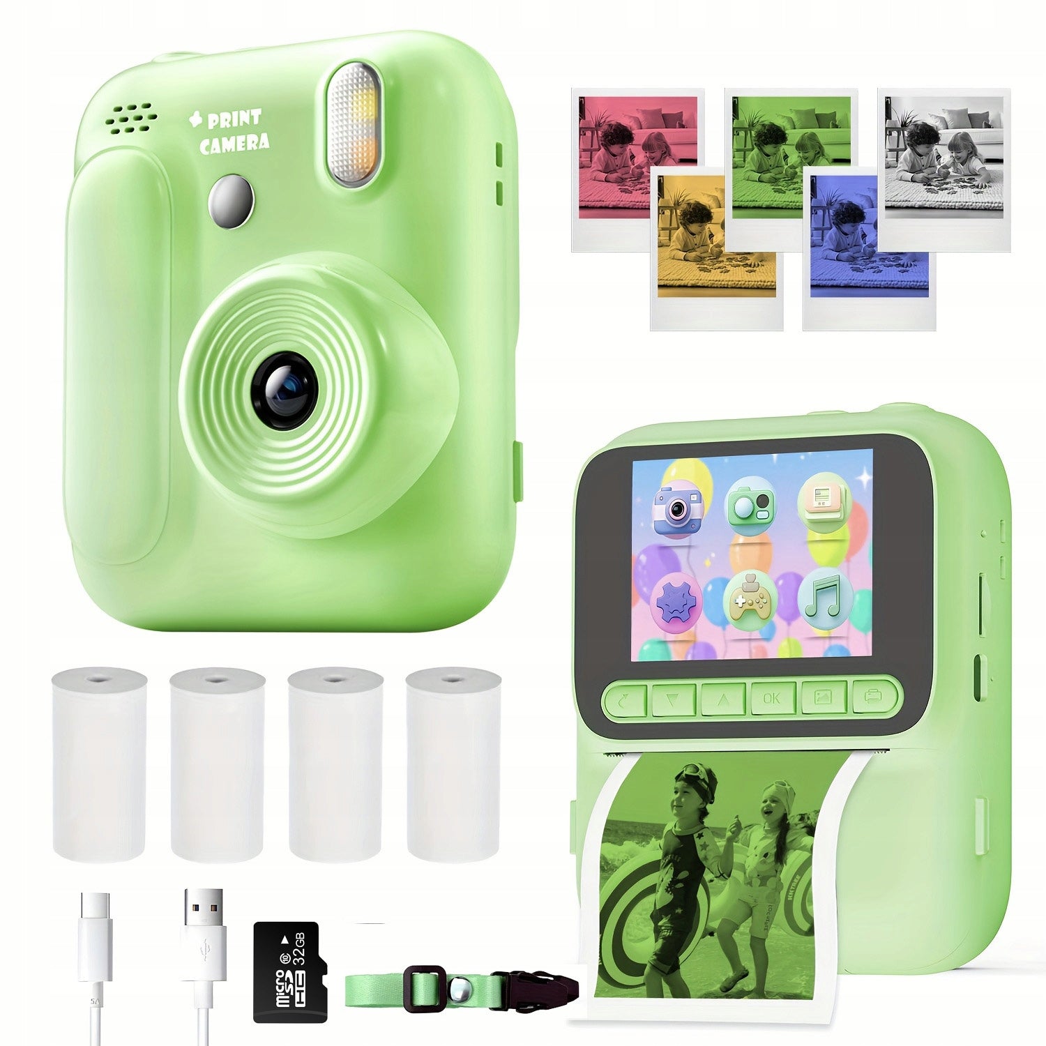 Children's Camera Blossom Z700,Puzzle game,Color Printing,green
