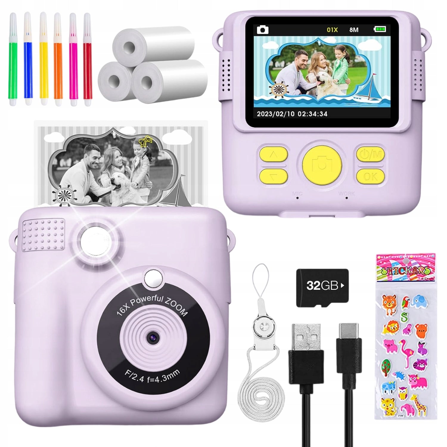 Children's Camera With Thermal Printer And 32GB Card + 3 Rolls Of Paper Packaging status original