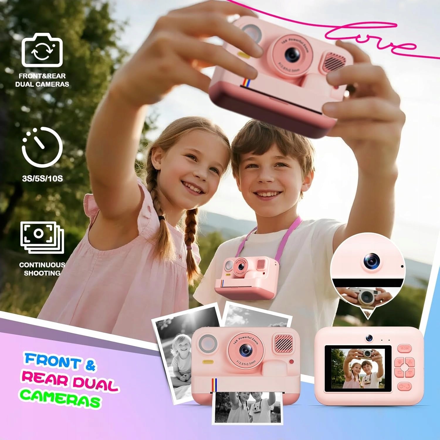 Children's Digital Camera INSTANT with Printer + CARTRIDGES Manufacturer code 48mp00pink