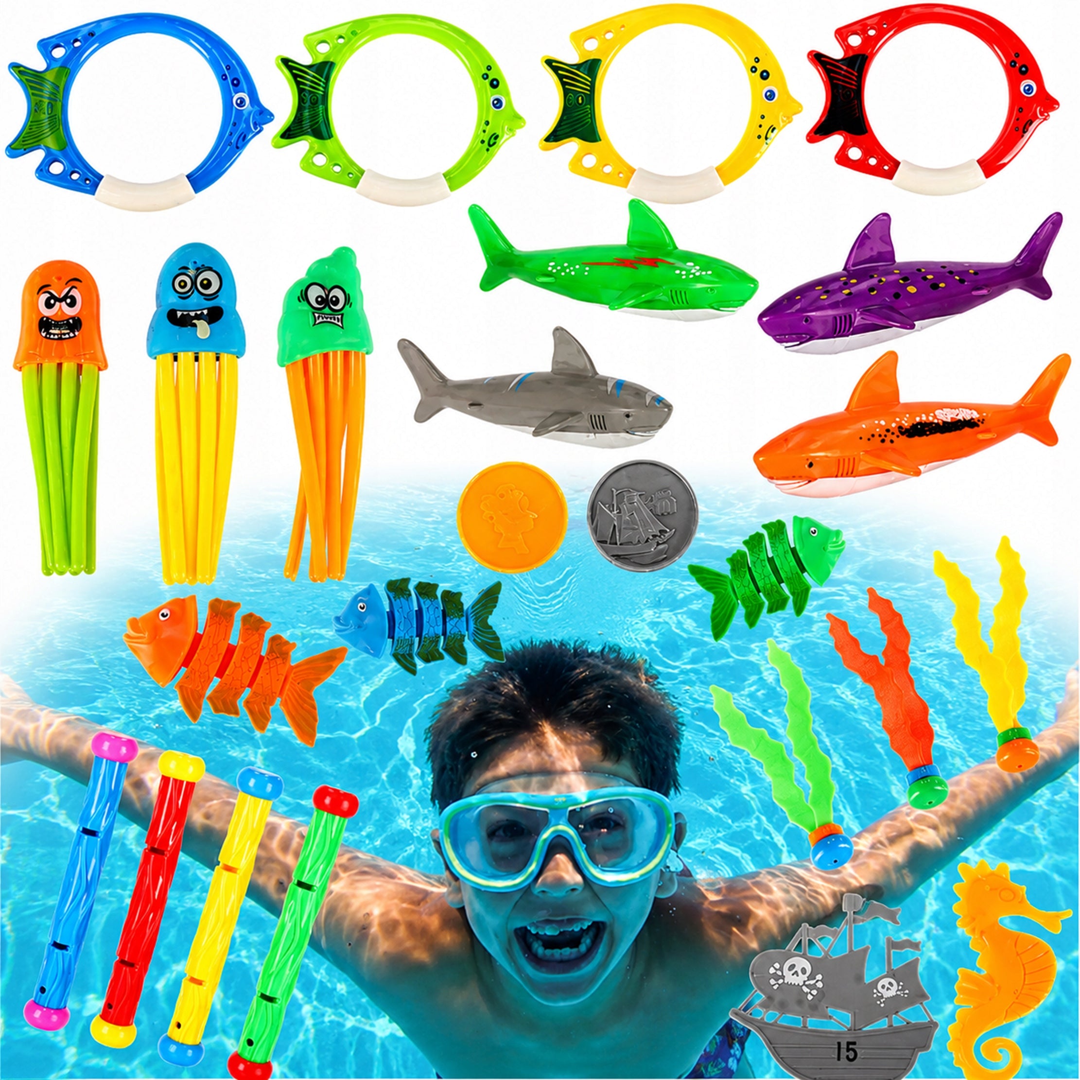 Children's Diving Toys for Swimming Pool and Bath Set 27 el with Bag Packaging status original