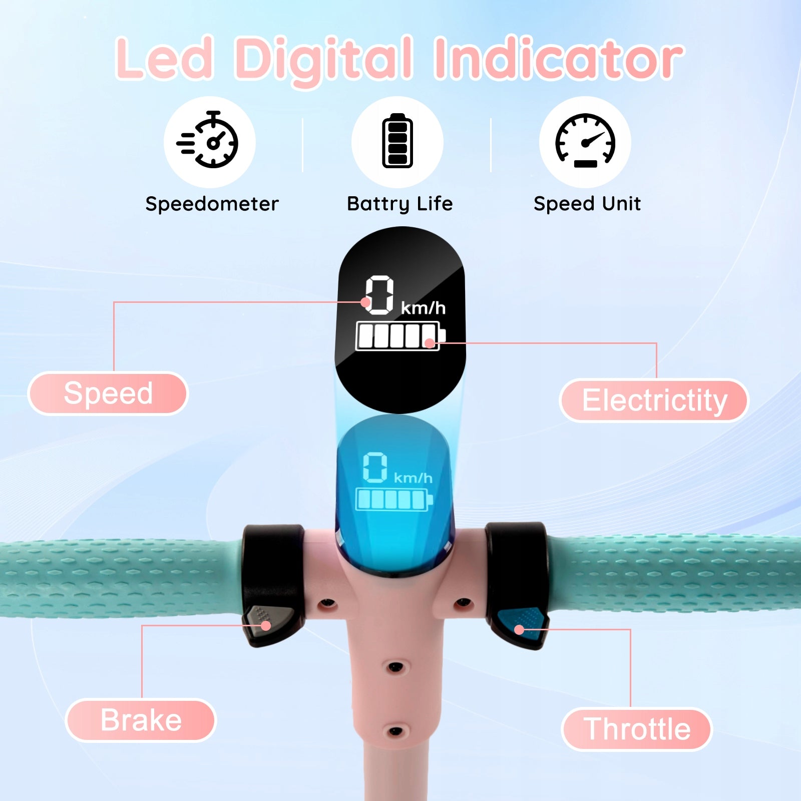 Children's Electric Scooter 14km/h 130W Foldable LED Screen Pink Manufacturer code S3-0001