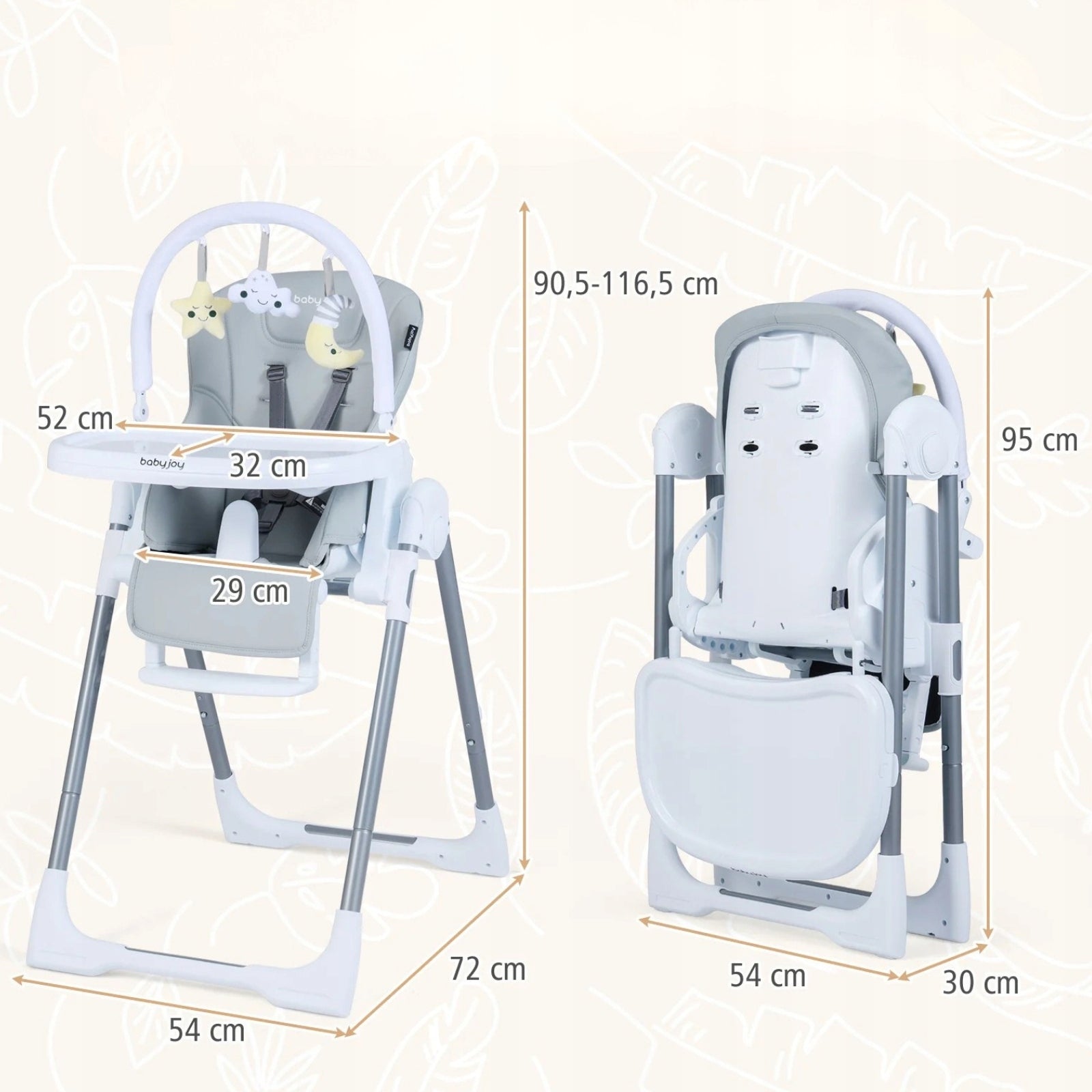 Children's Folding Highchair Children's Chair Color shades of gray and silver