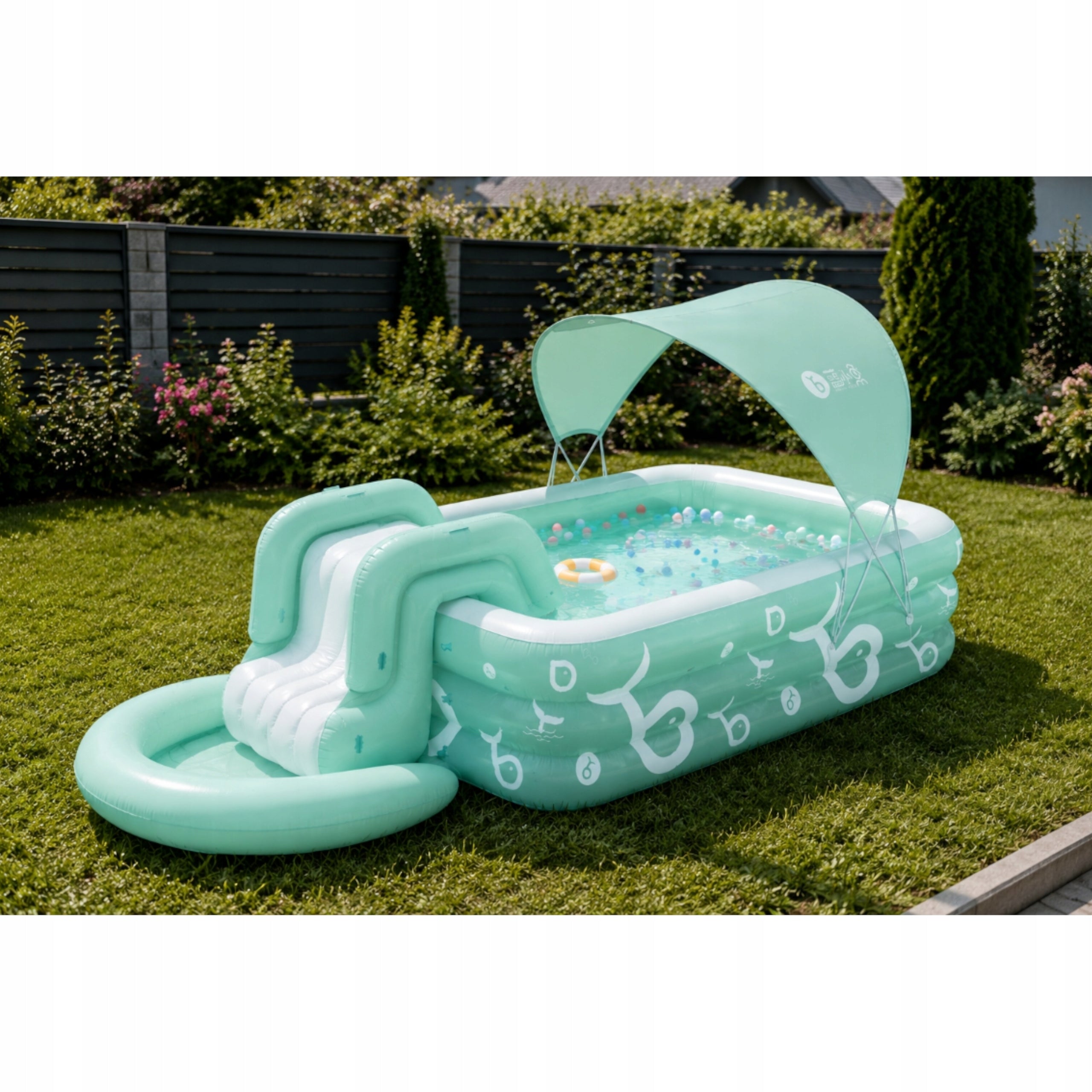 Children's Garden SWIMMING POOL INFLATABLE Large Slide Canopy UV Shower Tray 300 Product width 160 cm