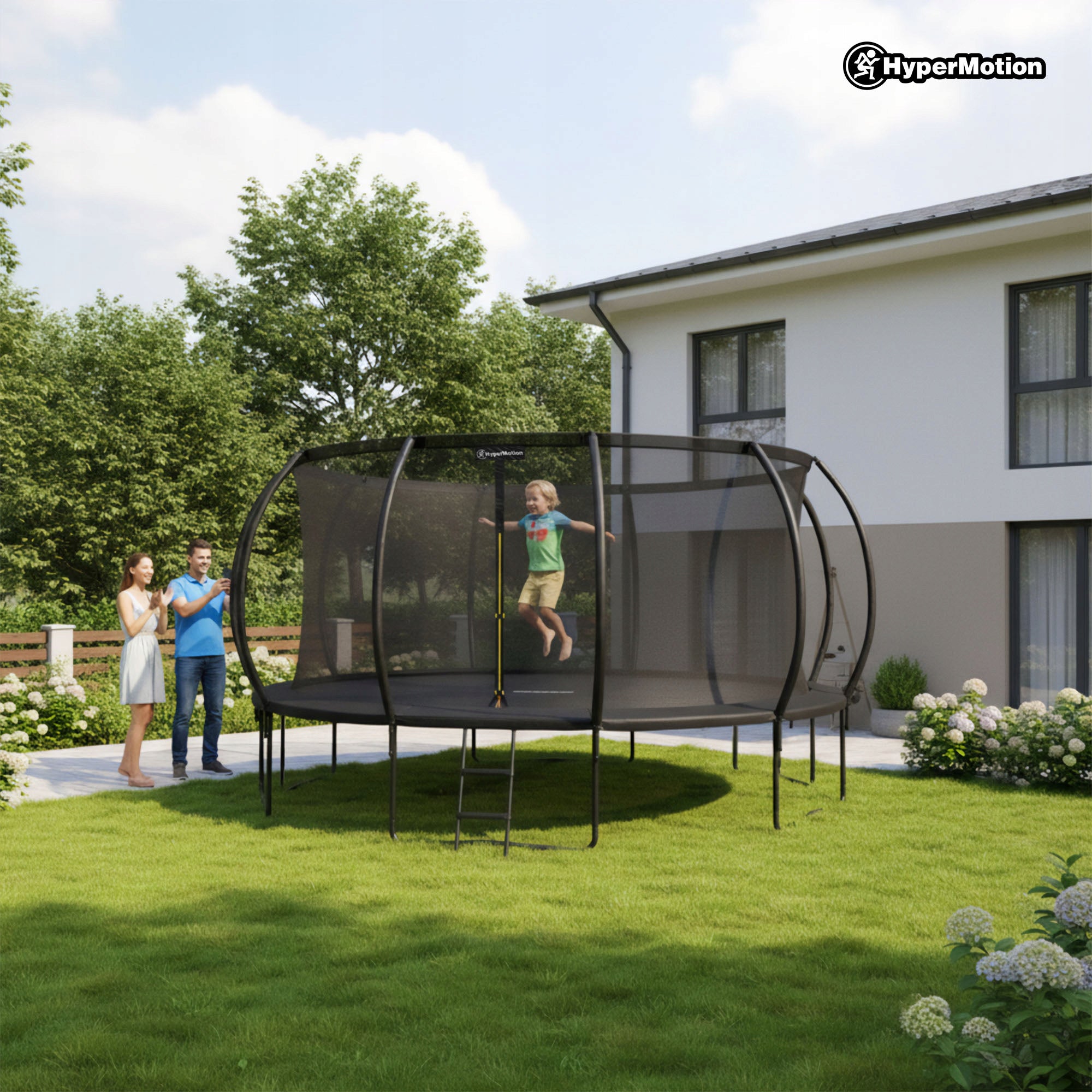 Children's Garden Trampoline Large 16FT with Ladder and Mesh Easy Assembly Number of springs/ropes 100