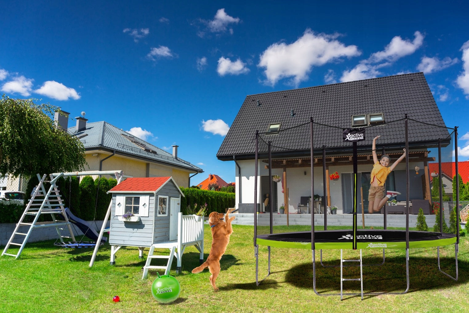 Children's Garden Trampoline Outdoor Mesh 12FT 374 cm Ladder Covers Kind with net