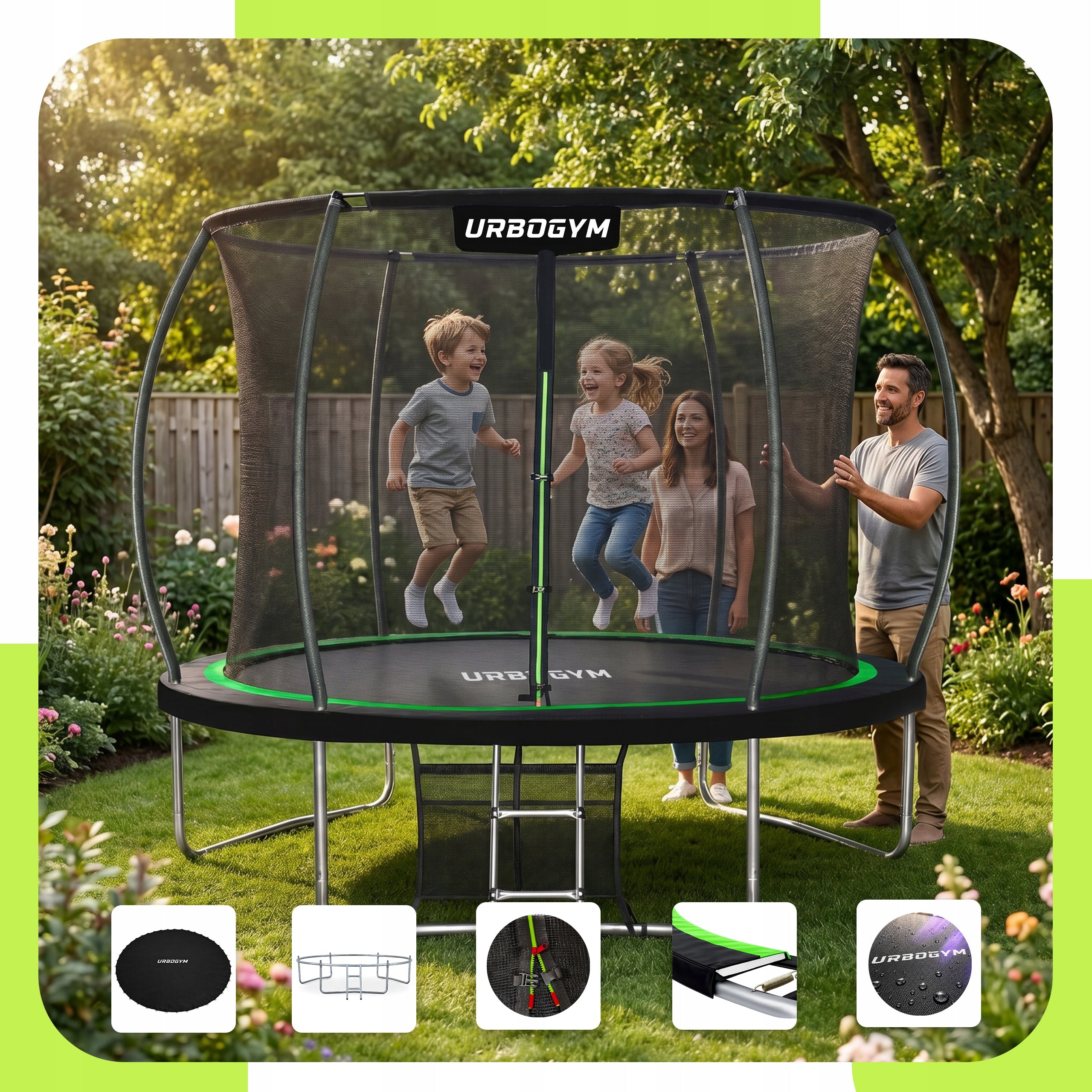 Children's Garden Trampoline With Indoor Mesh 10FT 312CM URBOGYM Packaging status original