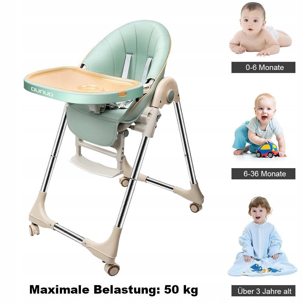 Children's High Chair with Safety Belt and PU Leather Cushion (Green) Brand no brand