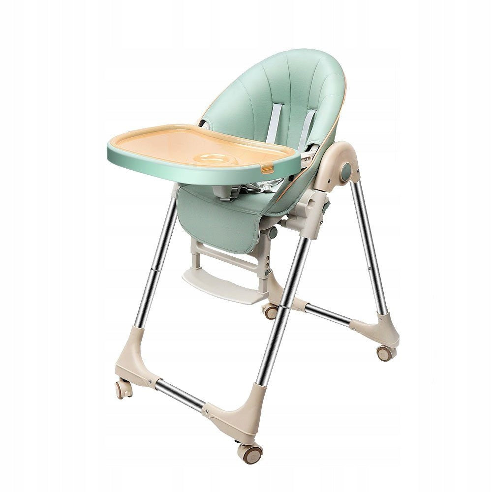 Children's High Chair with Safety Belt and PU Leather Cushion (Green)