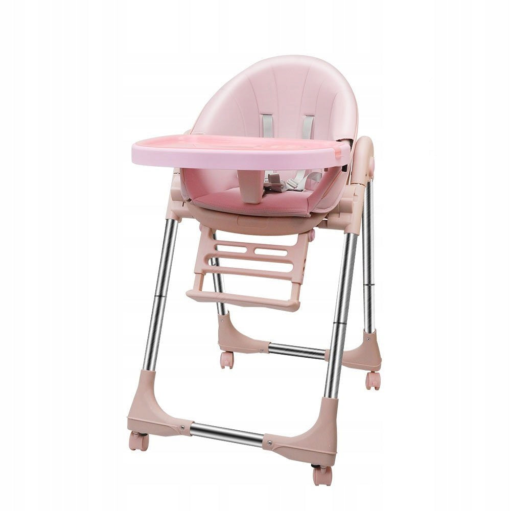 Children's High Chair with Safety Belt and PU Leather Cushion (Pink)