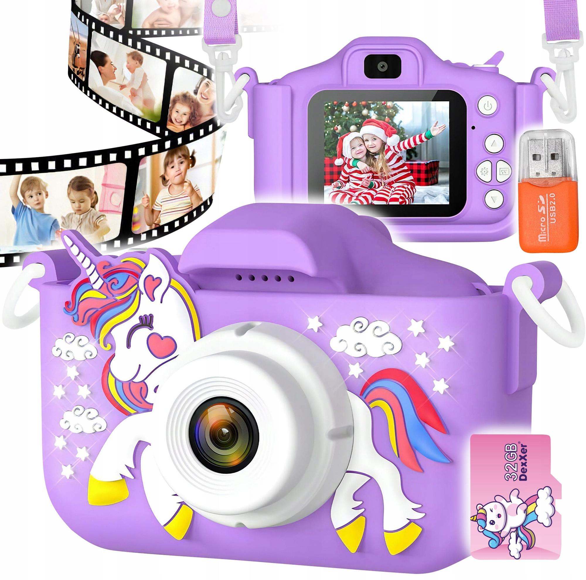 Children's LCD 40MPix digital camera unicorn USB purple + 32GB SD card