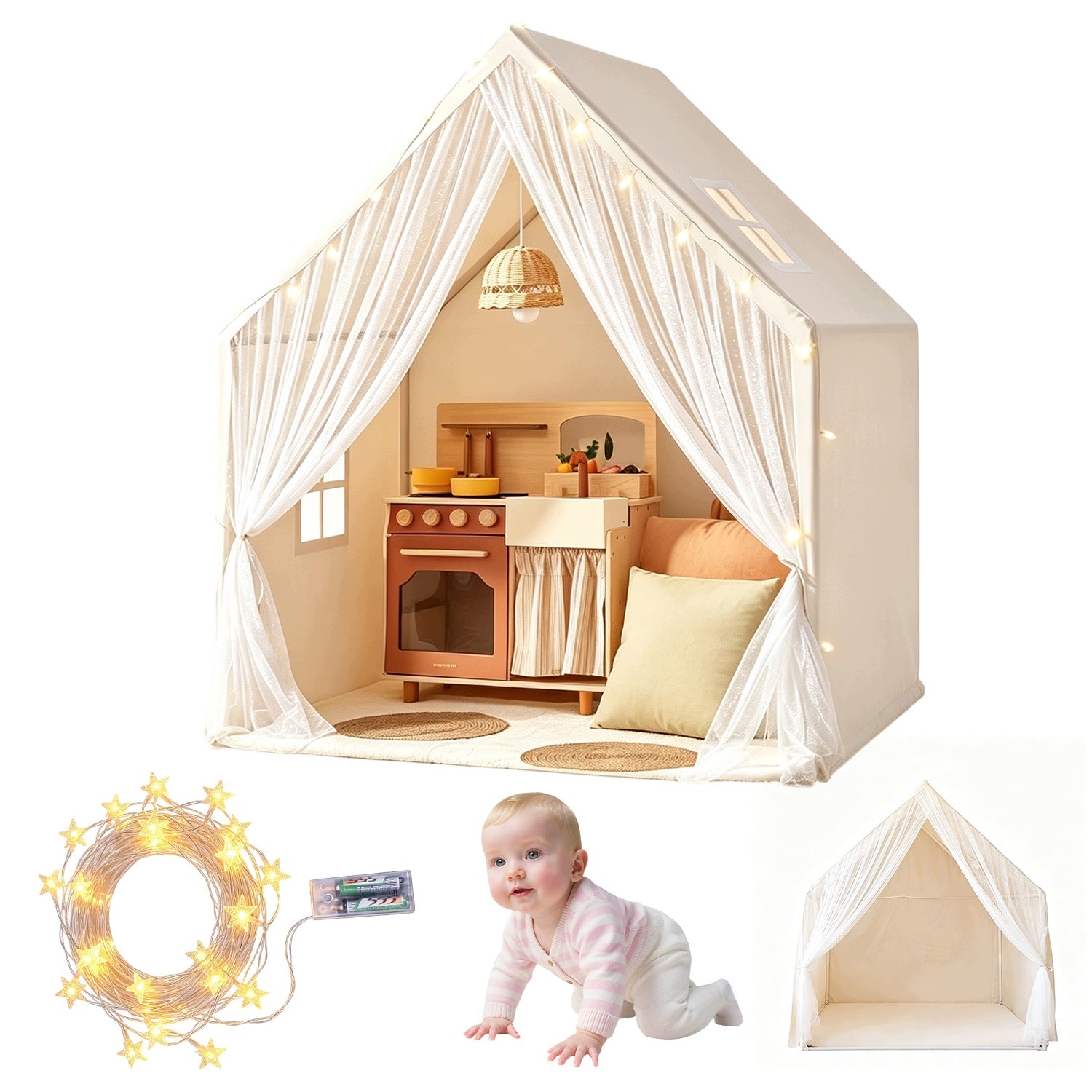 Children's Play Tent Large Beige With LED Lights For Room For Gift Manufacturer code NAMIOT-LAMPKI-LED