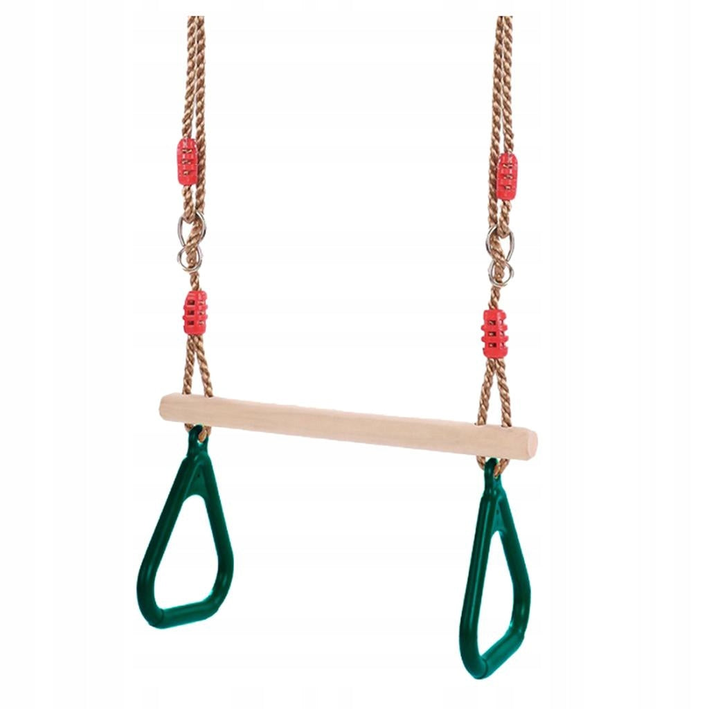 Children s Playground Trapezoidal Swing Made of Wood with Triangular Green