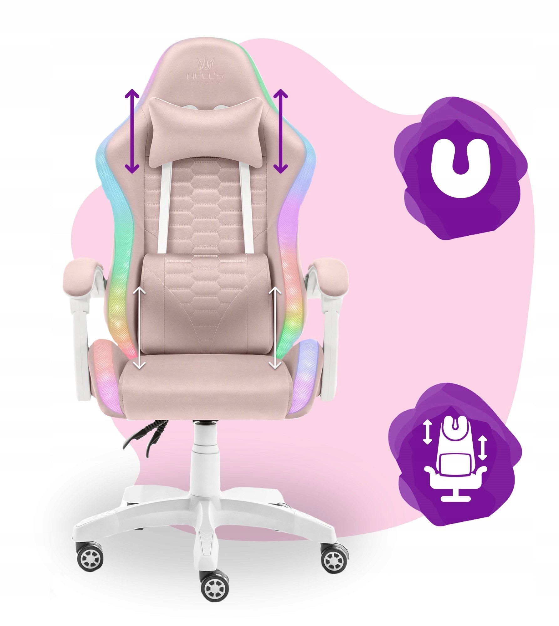 Children's Rotating Gaming Chair Hell's Chair HC-1000 LED Pink Fabric Furniture depth 55 cm