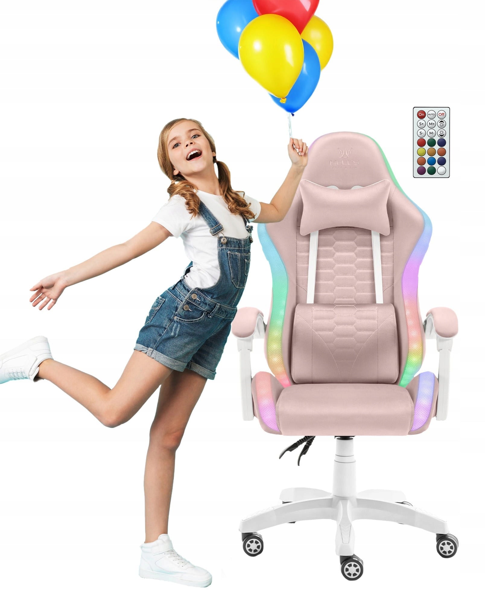Children's Rotating Gaming Chair Hell's Chair HC-1000 LED Pink Fabric