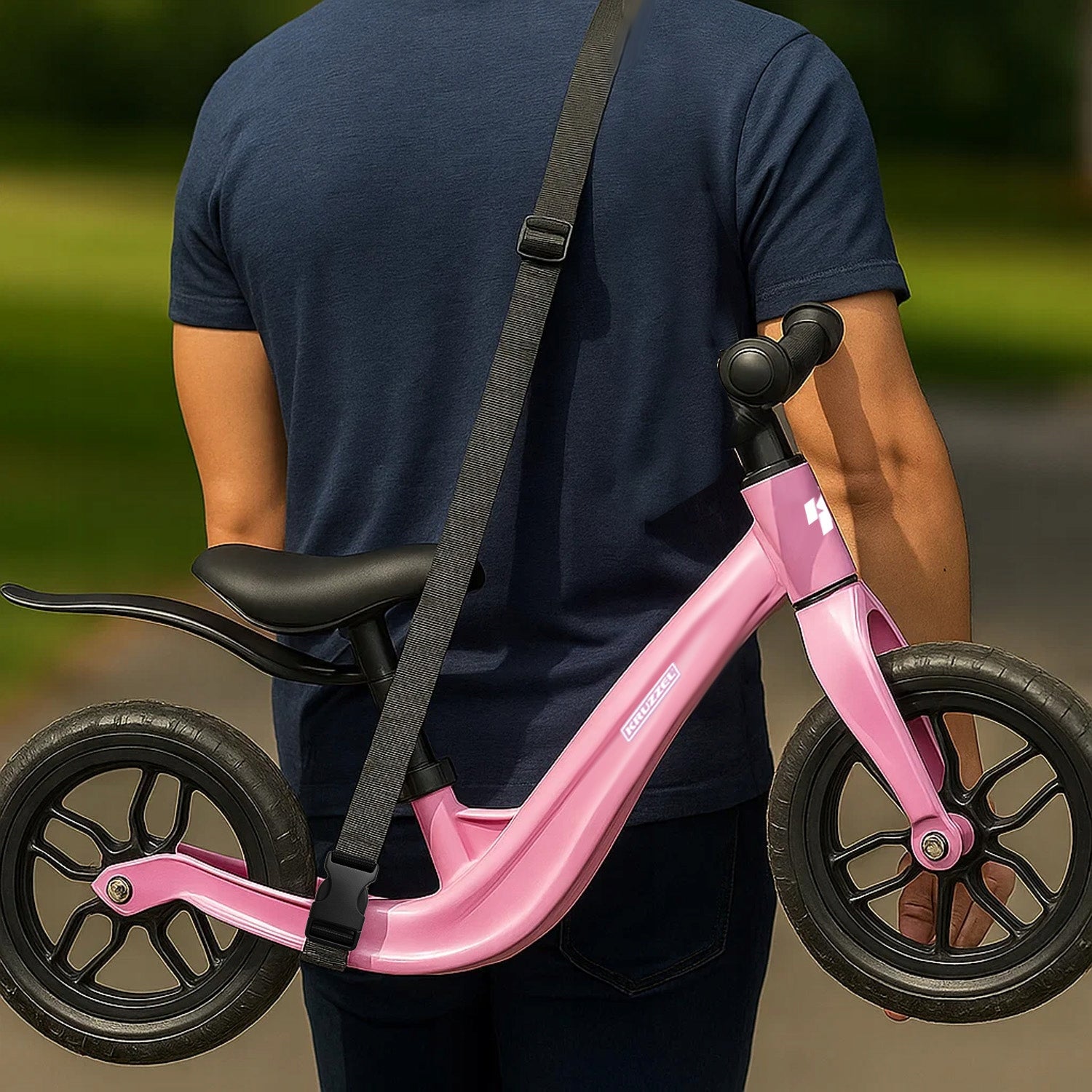 Children's Running Bike 2+ Children's Bike Wheels 12" Lightweight Shoulder Strap Color pink