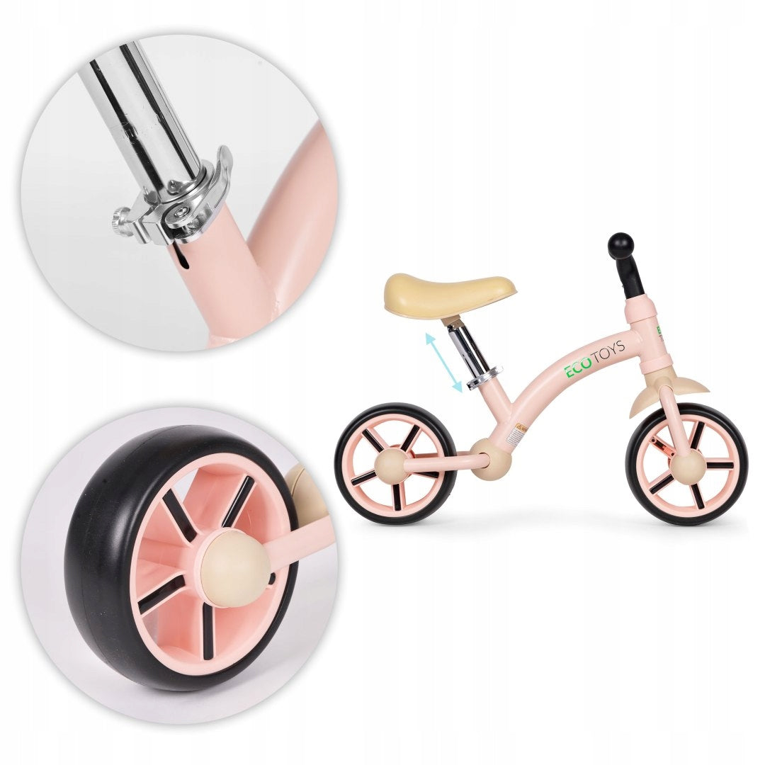 Children's Running Bike Adjustable Saddle Pink Age 3+ Ecotoys Kid's age 3+ years